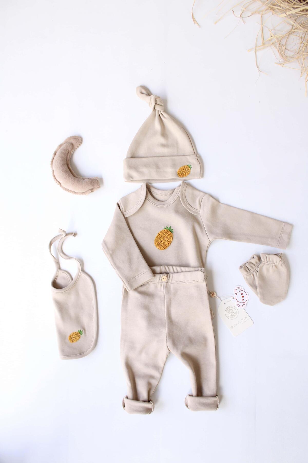 OhlalaKoala Ananas Nakışlı 5li Uzun Kollu Yenidoğan Set (0-3 Ay) fotoğrafı 3 (önizleme)