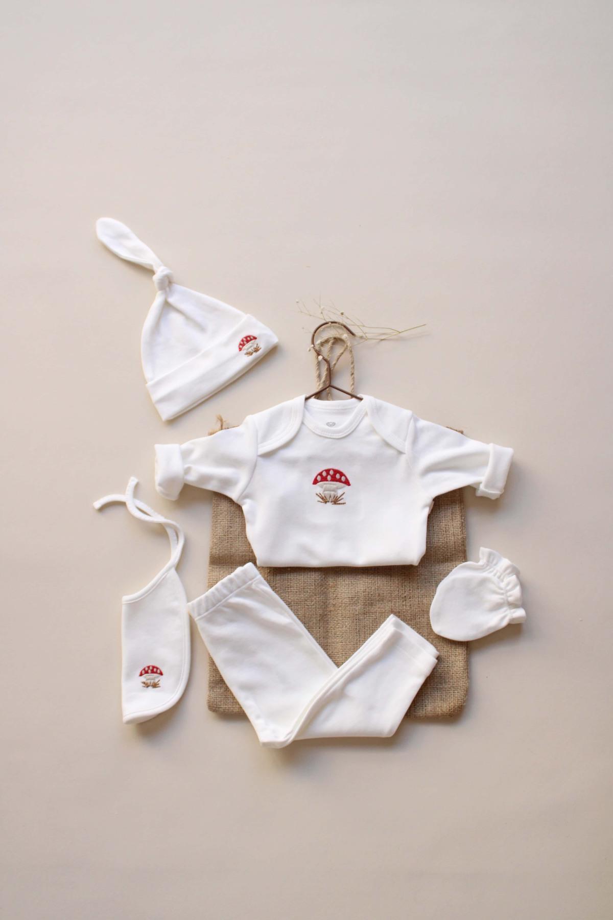 OhlalaKoala Mantar Nakışlı 5li Uzun Kollu Yenidoğan Set (0-3 Ay) fotoğrafı 6 (önizleme)