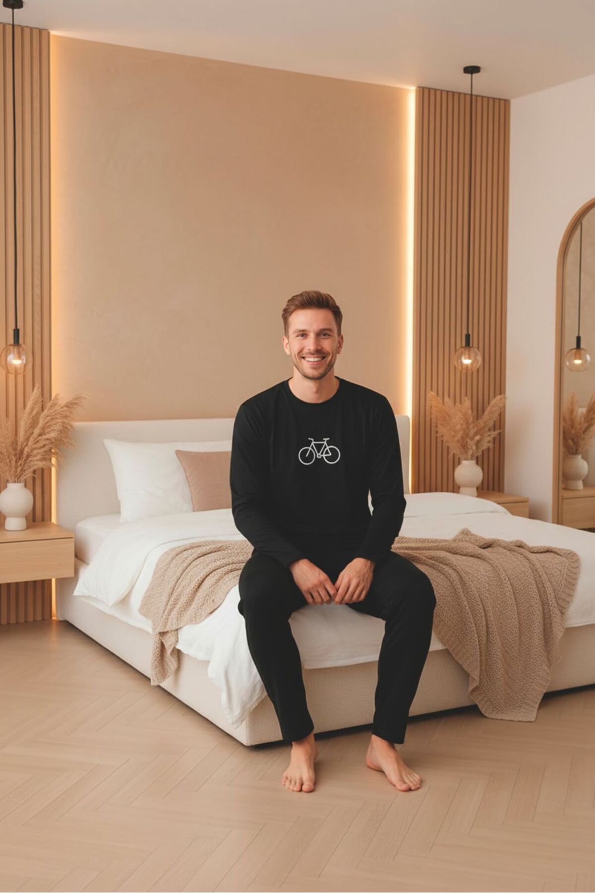 Sude HOMEWEAR Erkek Siyah Renk Uzun Kol Pijama Takımı
