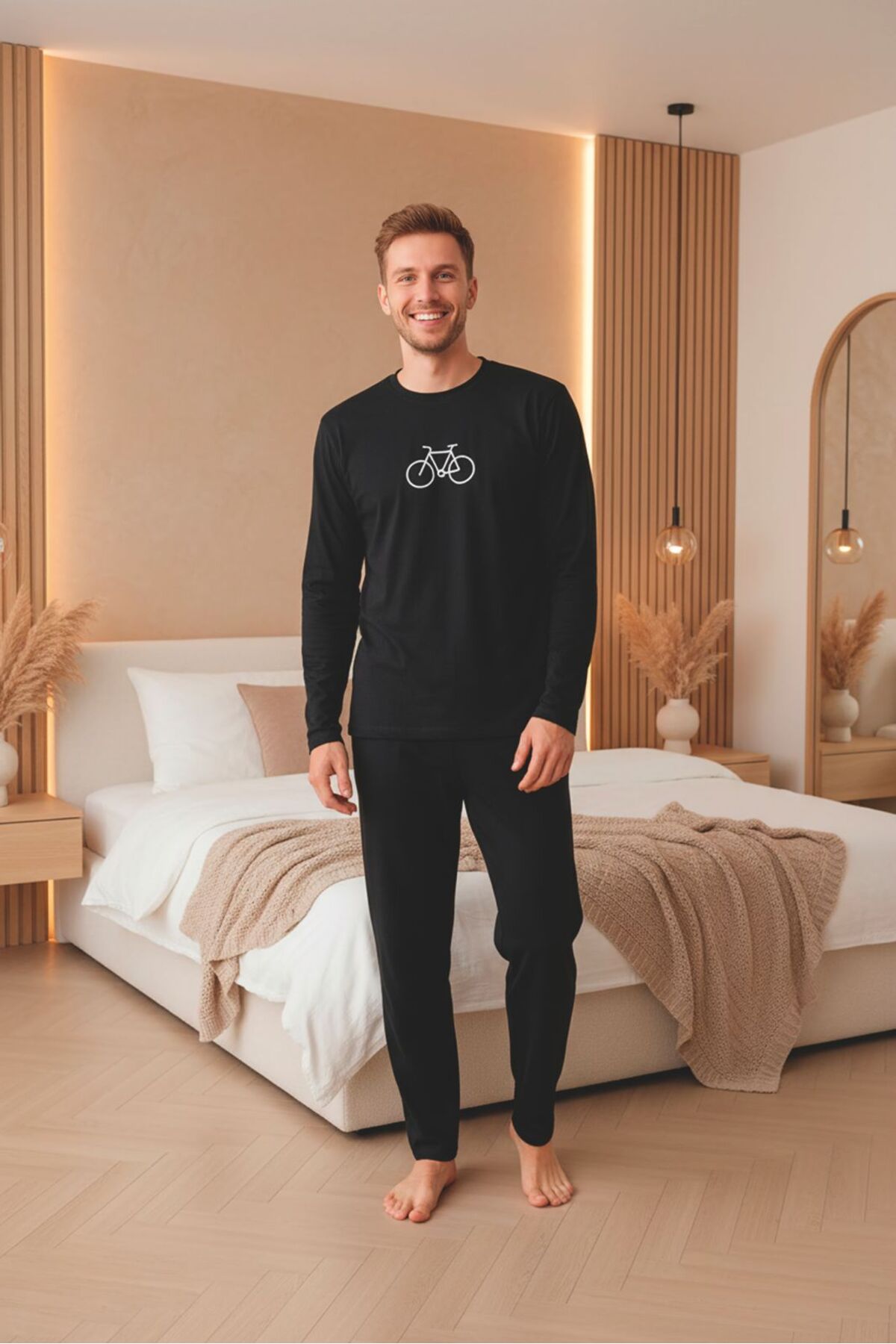 Sude HOMEWEAR Erkek Siyah Renk Uzun Kol Pijama Takımı görsel 2