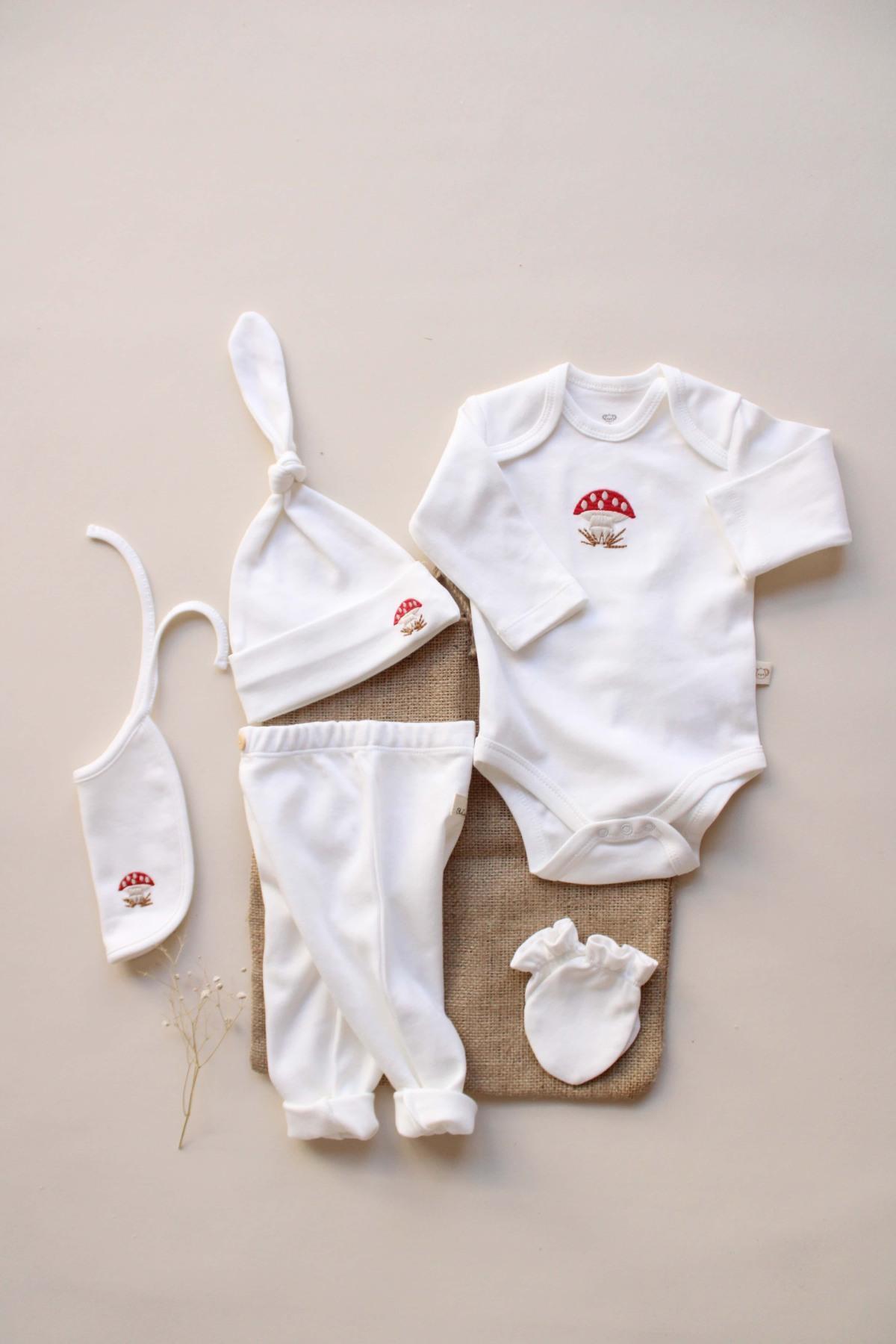 OhlalaKoala Mantar Nakışlı 5li Uzun Kollu Yenidoğan Set (0-3 Ay) fotoğrafı 4 (önizleme)