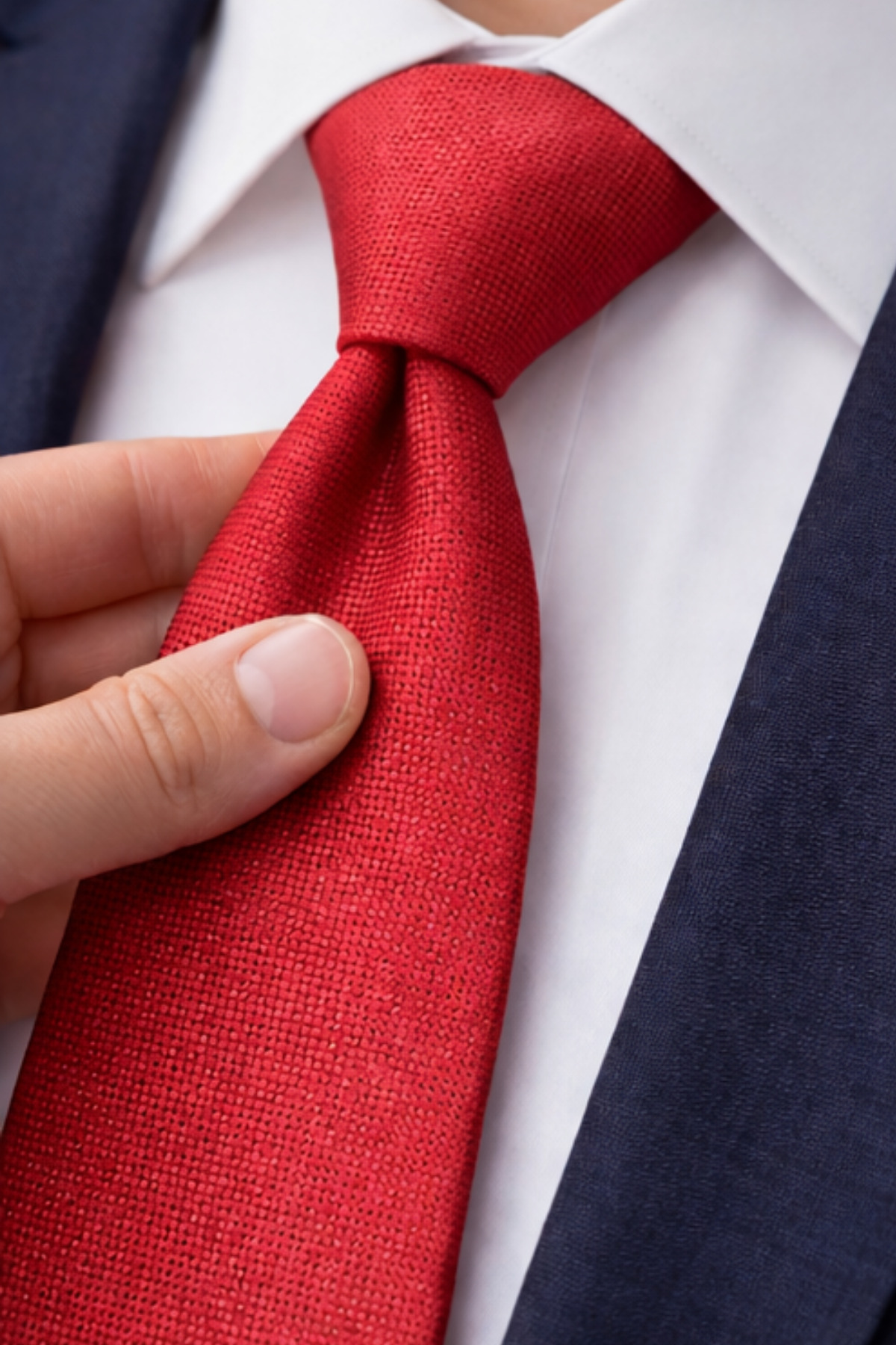 Gambocci  Erkek Kırmızı Armürlü Mendilli Kravat - Görsel 3