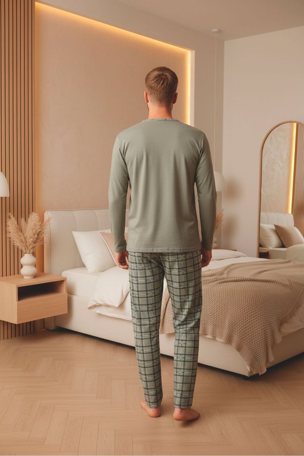 Sude HOMEWEAR  Erkek Ekoseli Uzun Kollu Pijama Takımı - Görsel 3