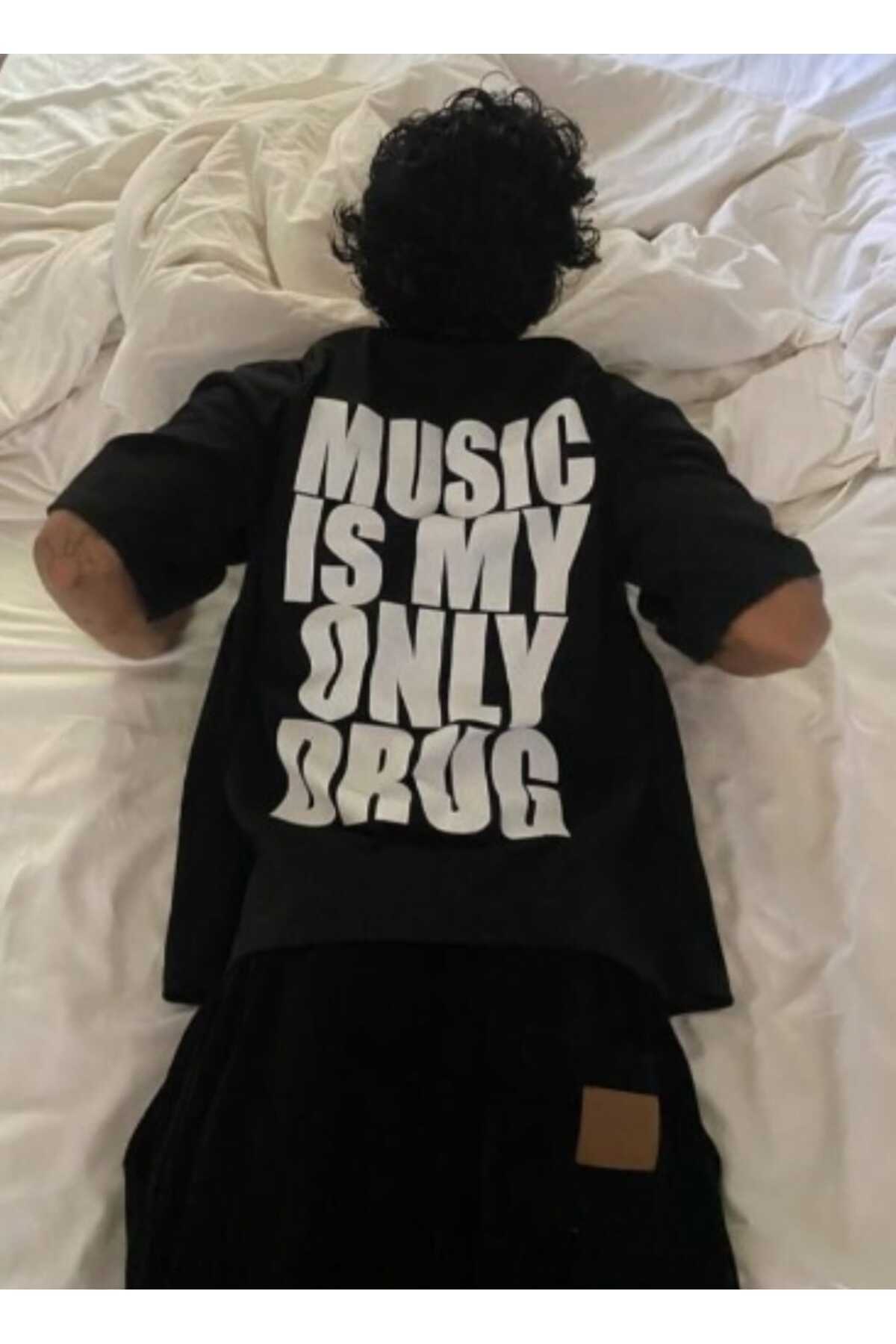 Kalic Studio  Musıc ıs my only unisex oversize t-shirt siyah