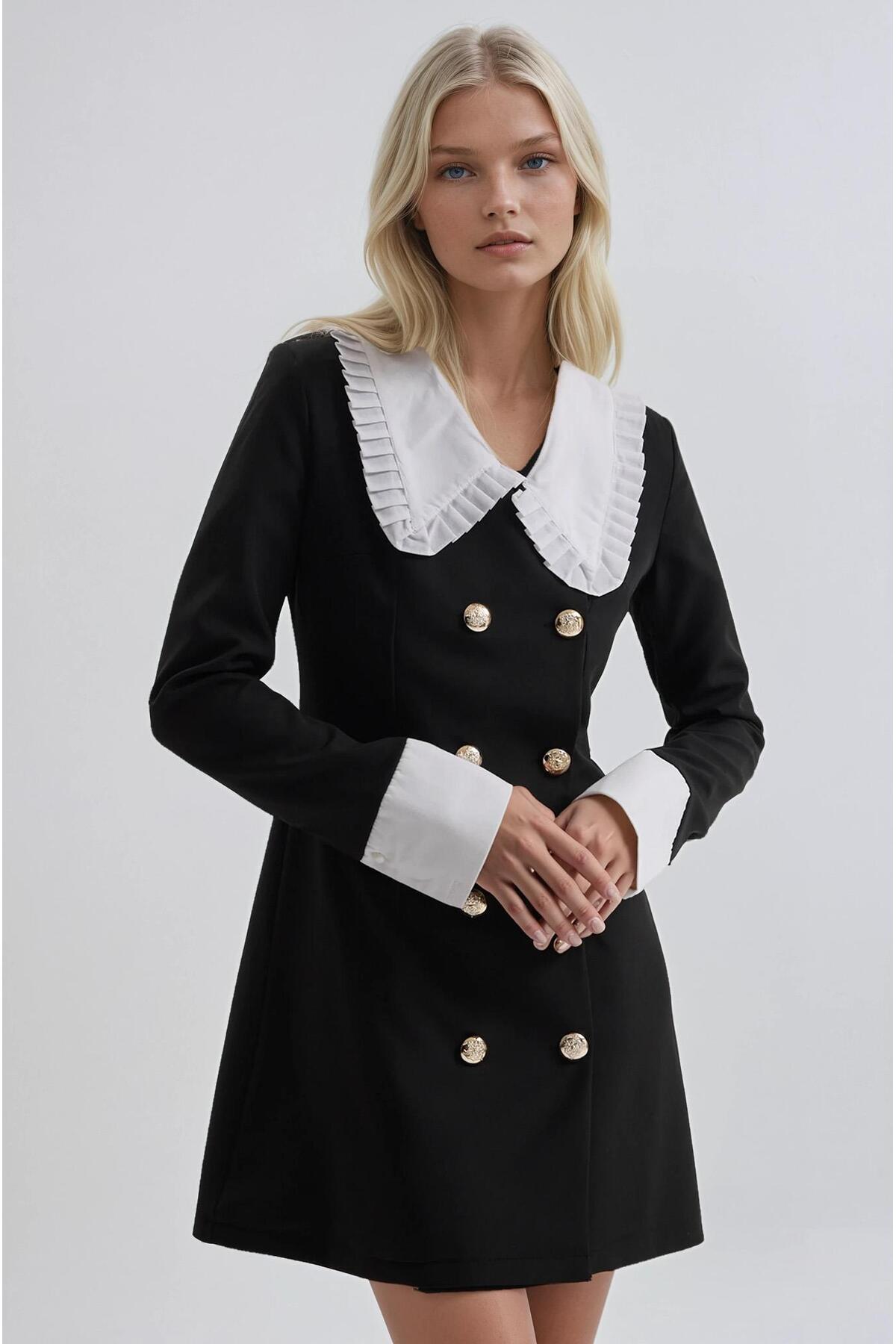 Lijuri Коротке плаття з коміром-стійкою та смужками на рукавах 2973