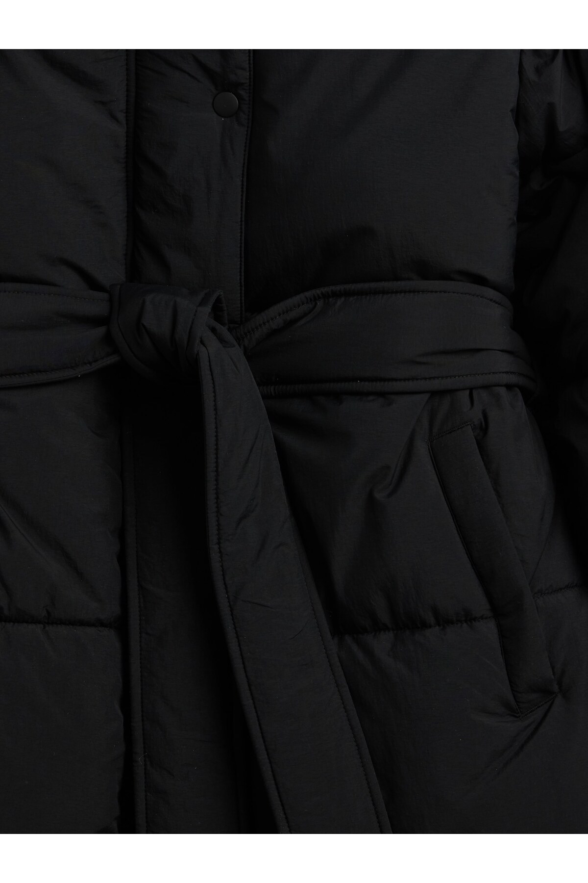 GAP  Kadın Siyah Belted Long Puffer Şişme Kaban - Görsel 3