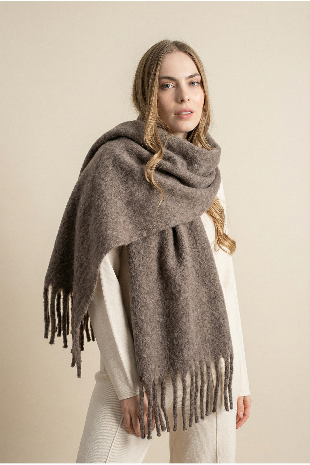 Shophia İthal Puffy Oversize Kadın Atkı Şal - Kahve