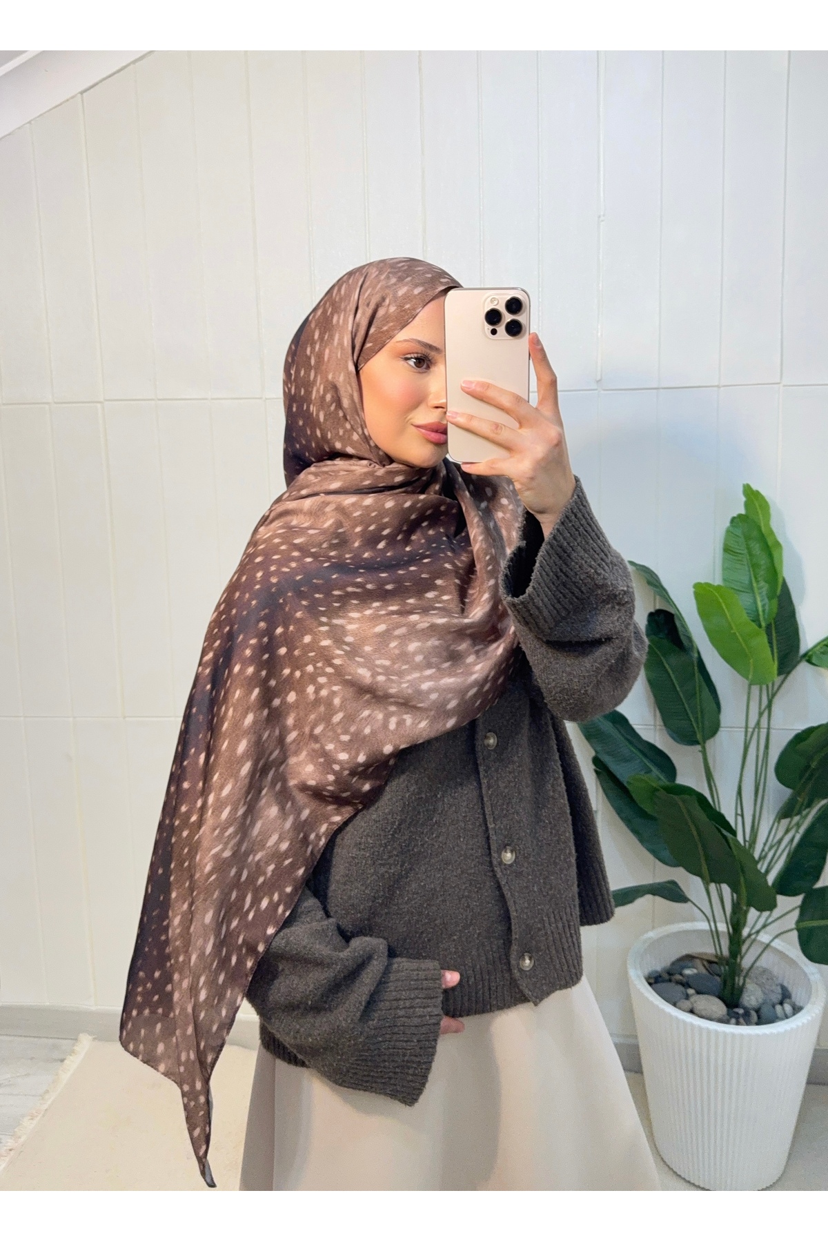 Mira İpek  Ceylan Bambi Desenli Pamuk Soft Şal Trend Kadın Şal ps221