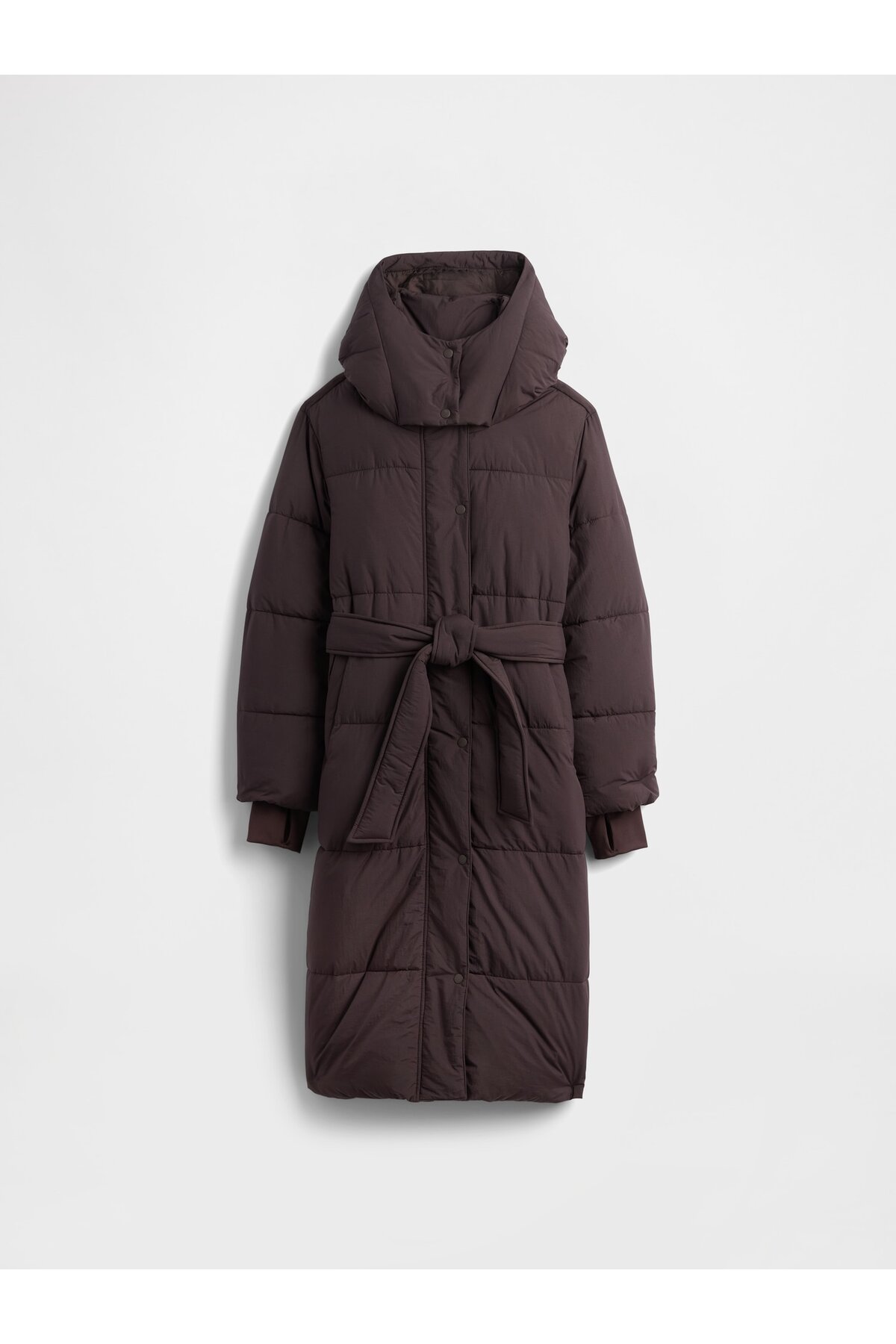 GAP  Kadın Koyu Kahverengi Belted Long Puffer Şişme Kaban - Görsel 2