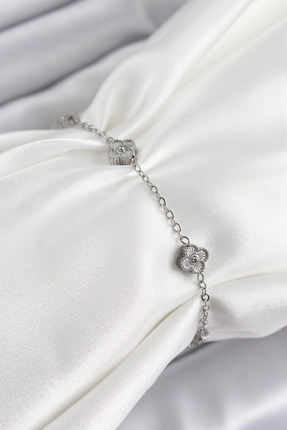 Genel Markalar Mey İthalat® 316L Çelik Yonca Model Gümüş Renk Kadın Bileklik