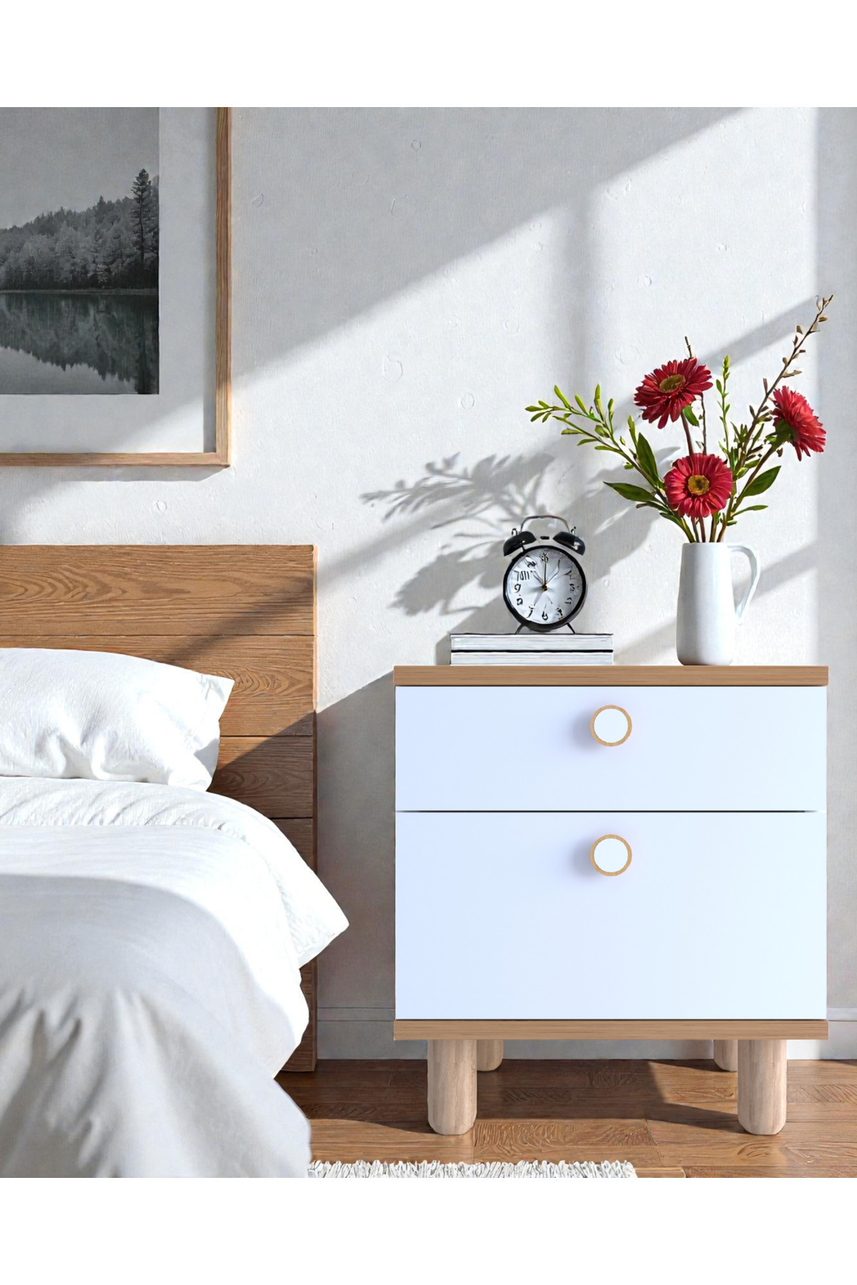 Susse Nightstand 2 Drawer Bohemian Wooden Leg Nightstand