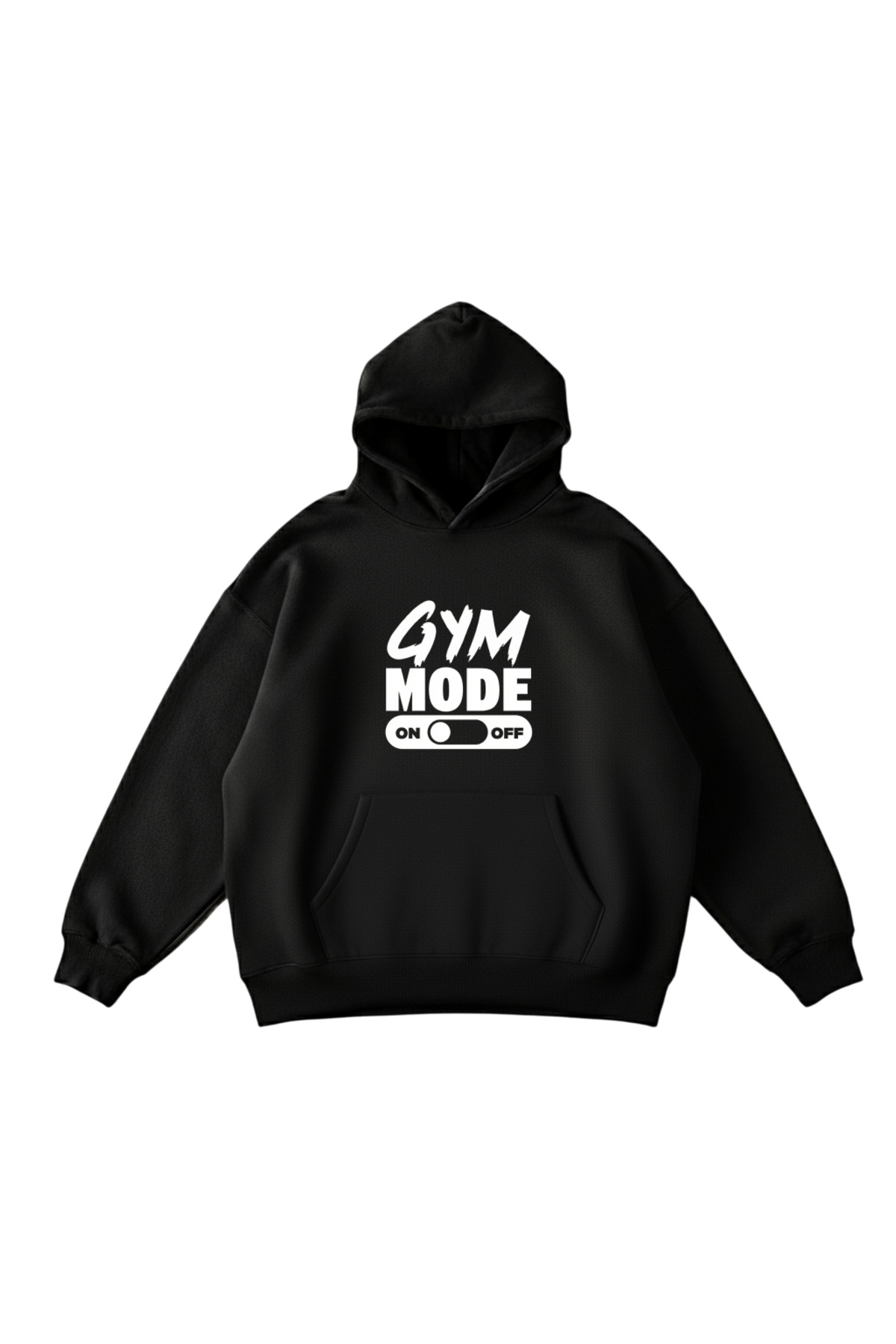 Gym Mode On/Off Baskılı Siyah Kapüşonlu Sweatshirt - Unisex Oversize Fitness Spor Salonu İçin Hoodie — مشکی hoodiesiyahgymode1