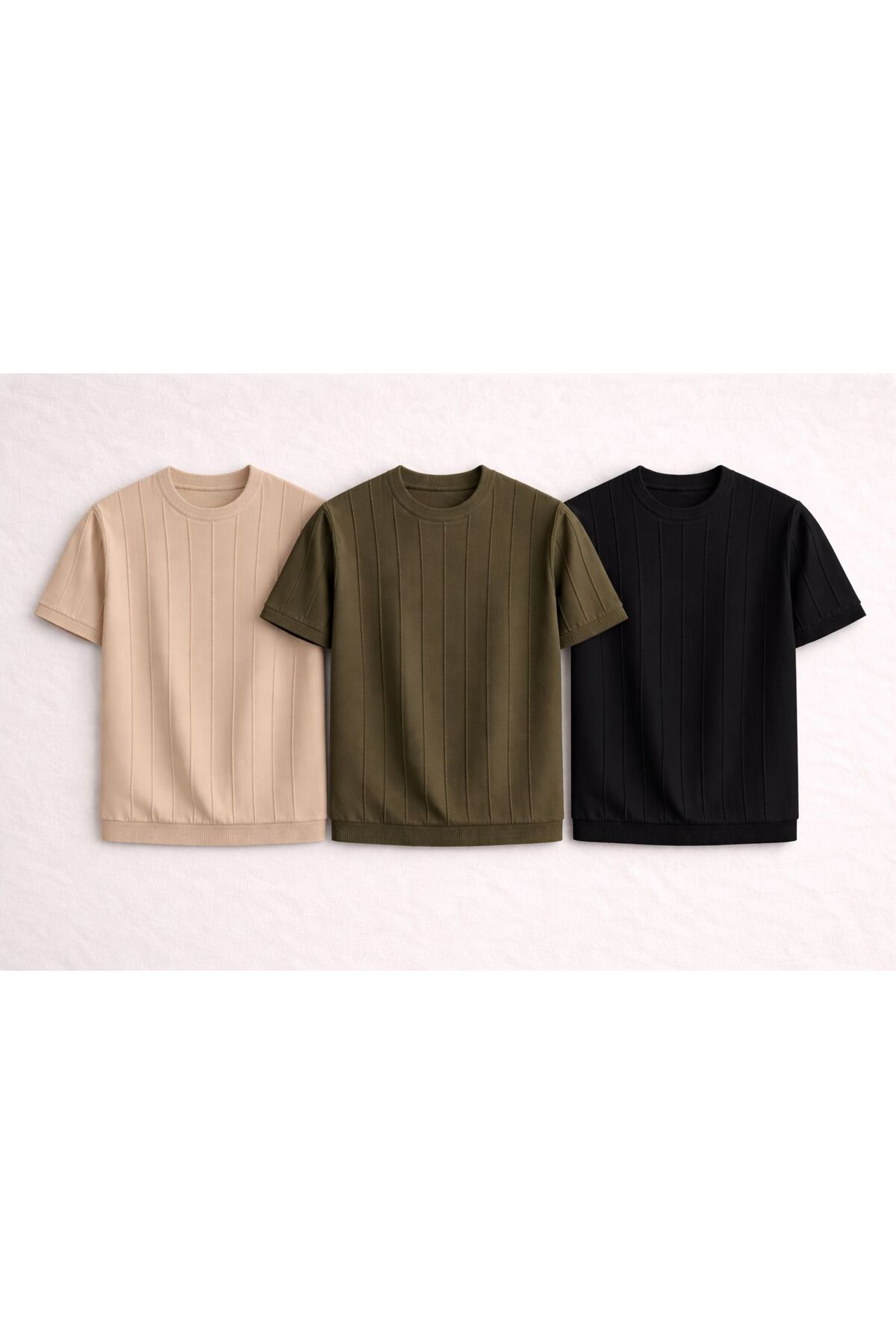 threeoff 3-Pack Premium Men's Short Sleeve Crew Neck Striped
