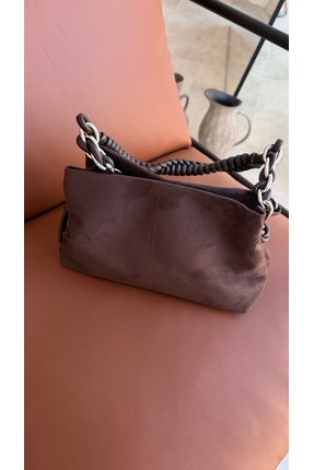 ZAINA BAGG Esil Kadın Zincir Detaylı Şık Süet Baguette El ve Omuz Çantası