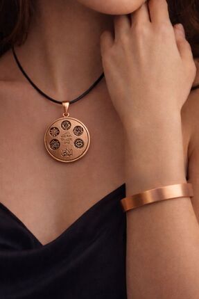 İyyaKee Erkek Kadın Bakır Bileklik Kolye Set Düz Model Koruyucu Dualı Bilekli...