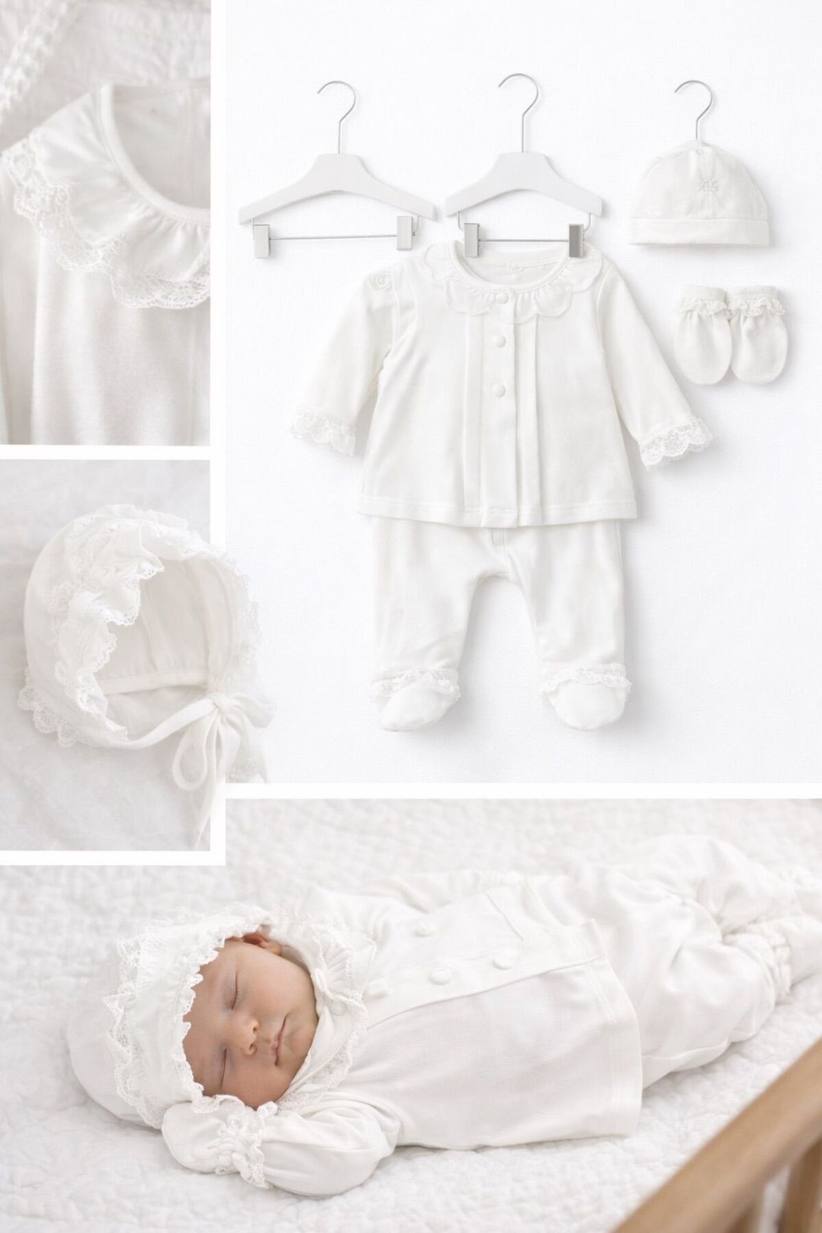 My Babies Label Kız Bebek Yeni Doğan 5'li Hastane çıkışı Kenarları Dantel İşlemeli Lüx 0-3 Ay fotoğrafı 4 (önizleme)