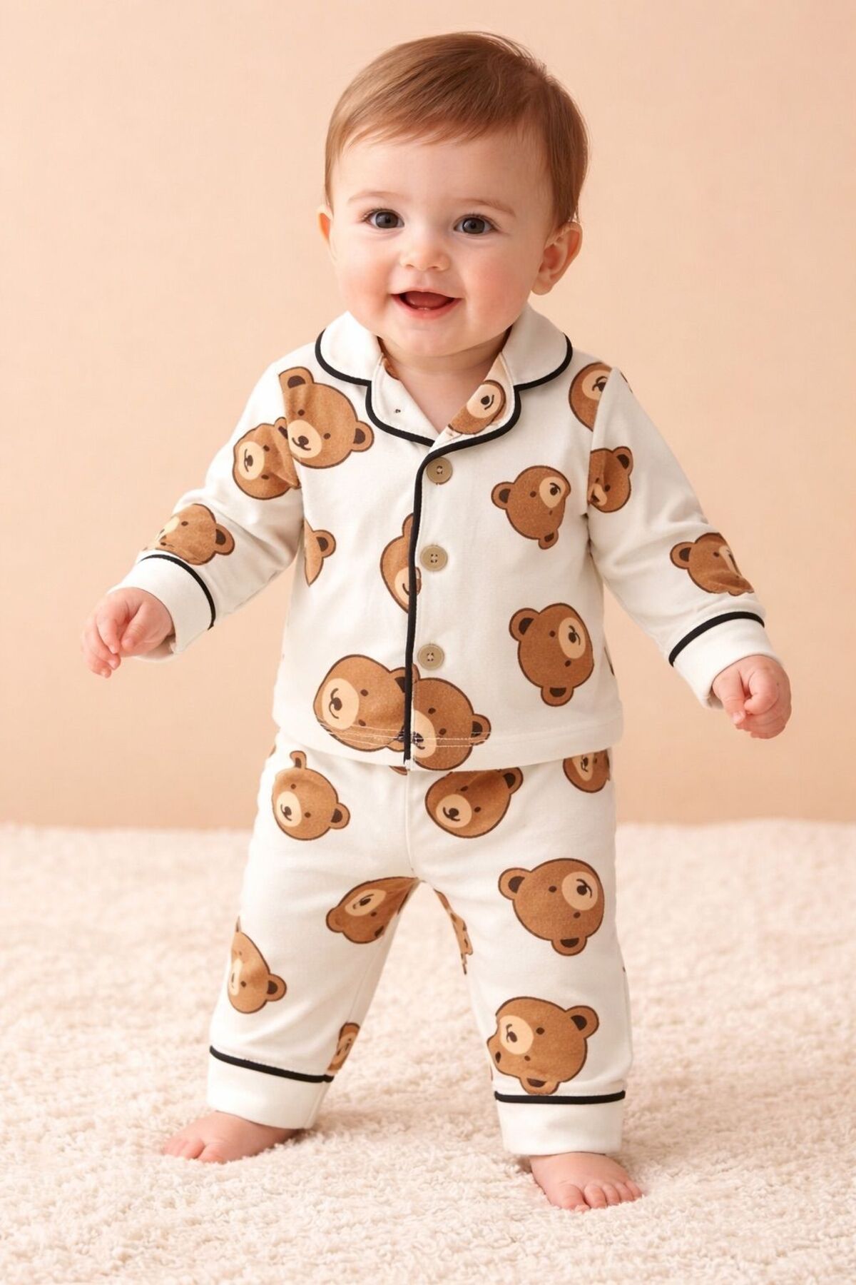 derin baby %100 Pamuklu Ayıcık Desenli Alt-Üst Erkek Kız Unisex Bebek Pijama Takımı fotoğrafı 3 (önizleme)