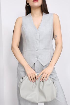 Moda Banuş Kumaş Takım - Gri Yelek & Pantolon İkili Kombin