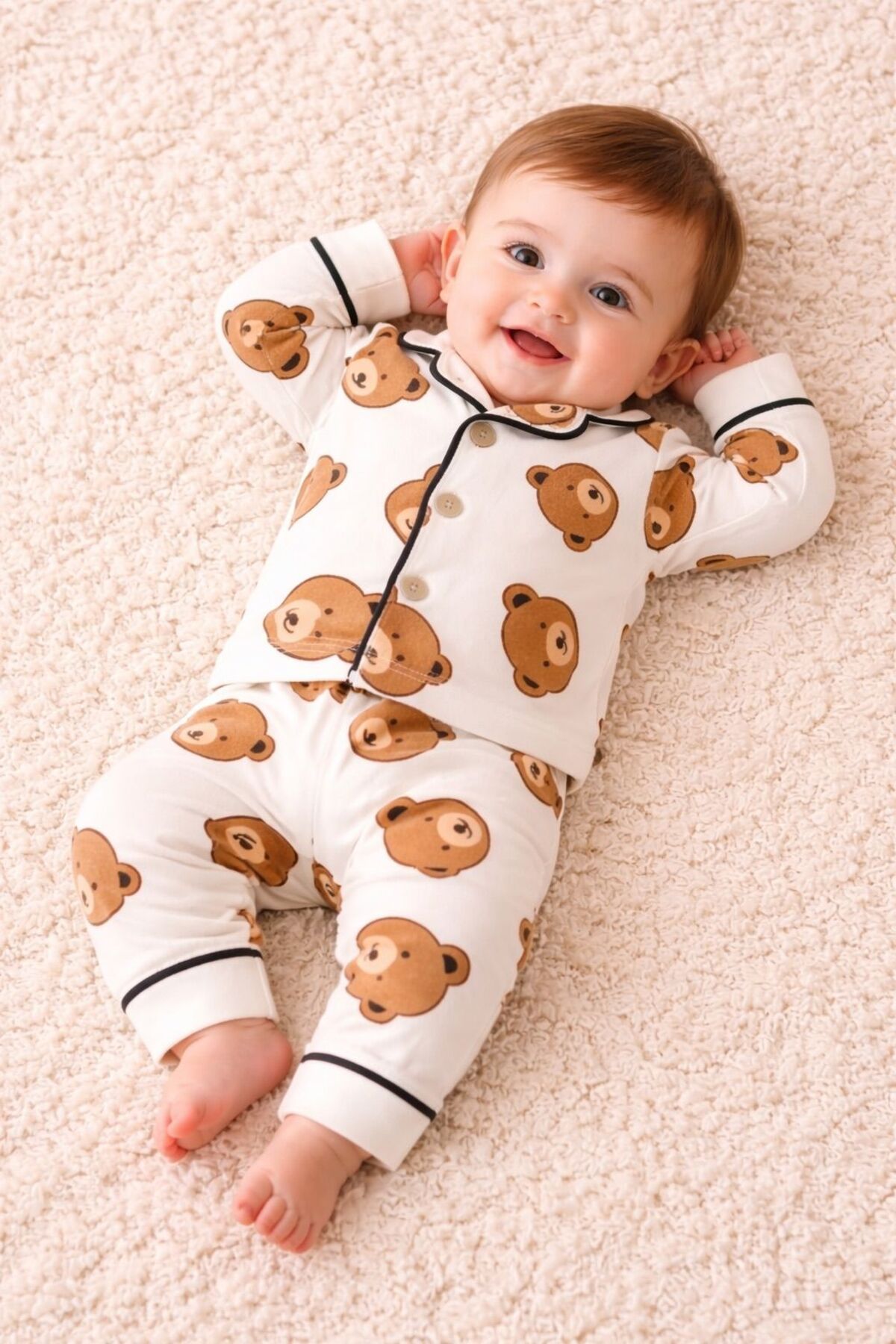 derin baby %100 Pamuklu Ayıcık Desenli Alt-Üst Erkek Kız Unisex Bebek Pijama Takımı fotoğrafı 2 (önizleme)