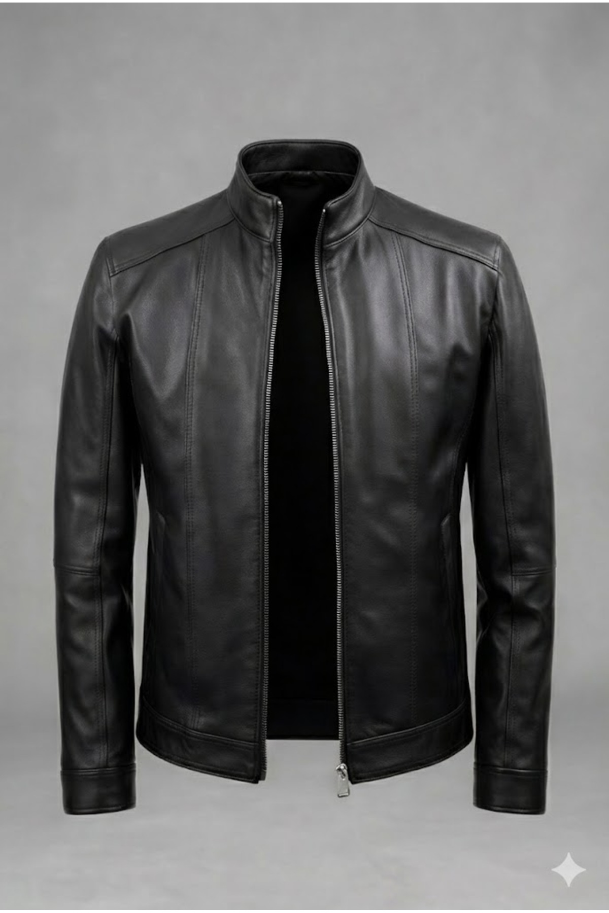 Verra  Hakiki Deri Siyah Erkek Deri Mont - Hakim Yaka Fermuarlı Slim Fit Modern Tasarım