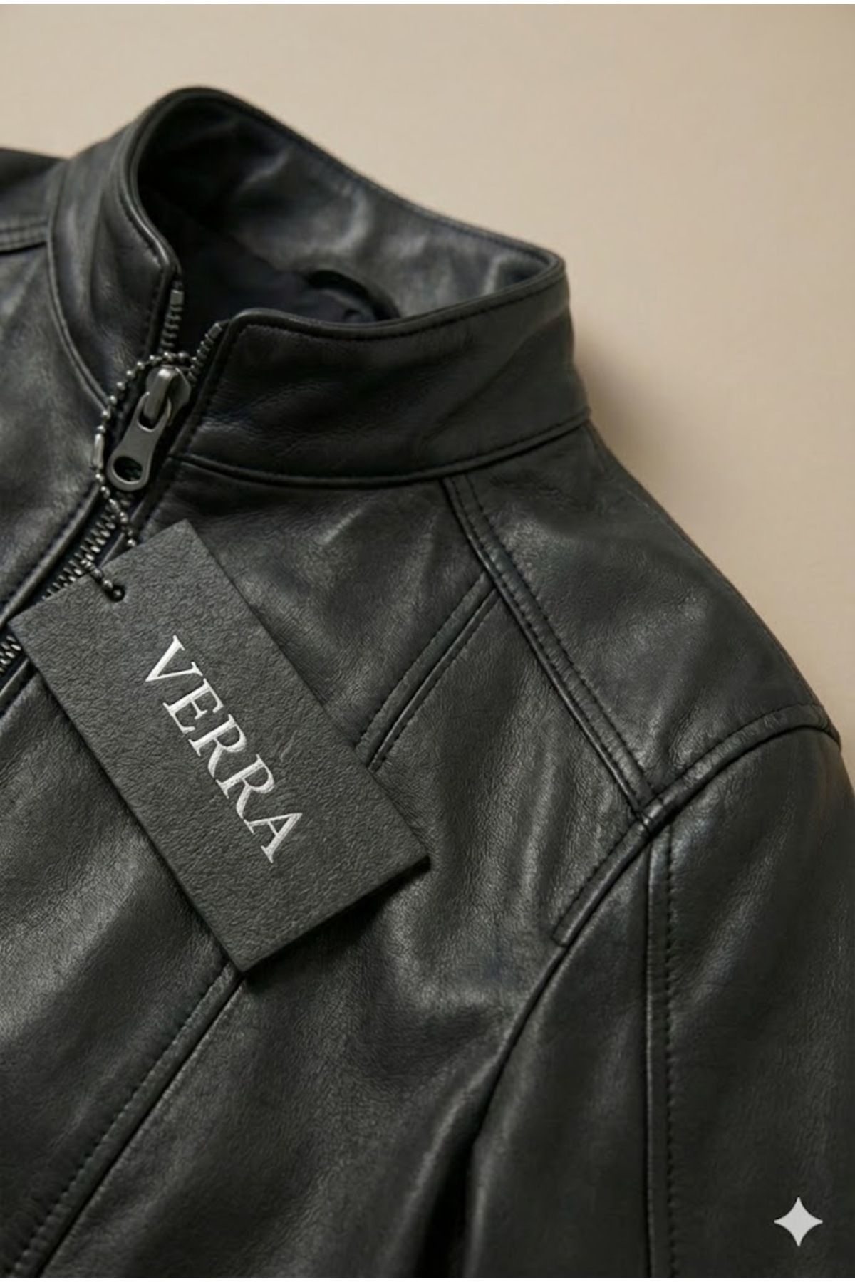 Verra  Hakiki Deri Siyah Erkek Deri Mont - Hakim Yaka Fermuarlı Slim Fit Modern Tasarım - Görsel 4