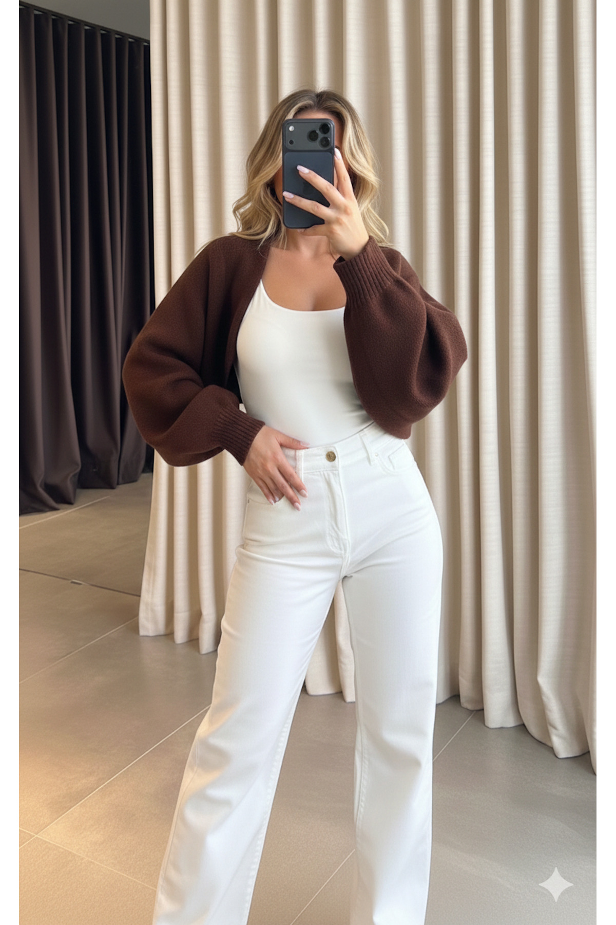 MaxiMor  Kadın Kahve Renk Triko Örgü Reglan Kol Bolero Hırka Standart SMLXL Uyumlu 4 Mevsim
