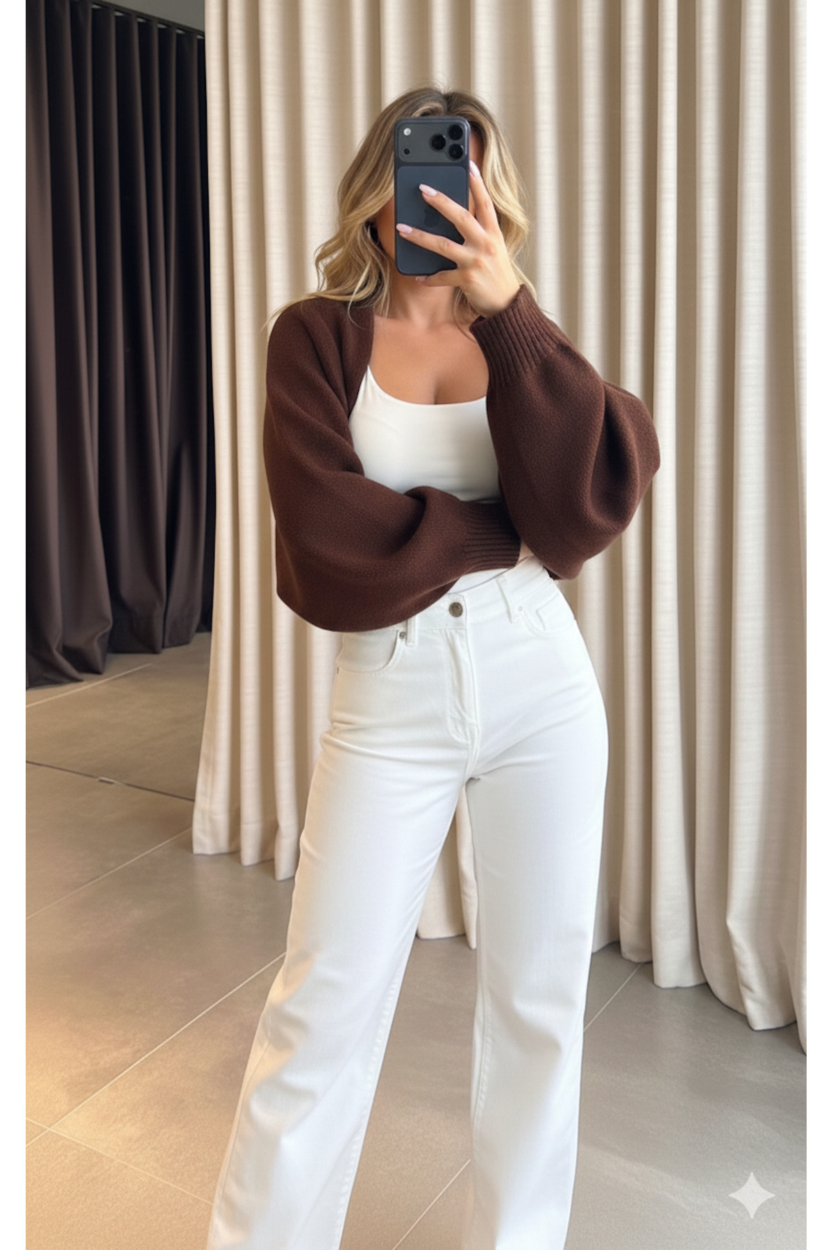 MaxiMor  Kadın Kahve Renk Triko Örgü Reglan Kol Bolero Hırka Standart SMLXL Uyumlu 4 Mevsim - Görsel 4