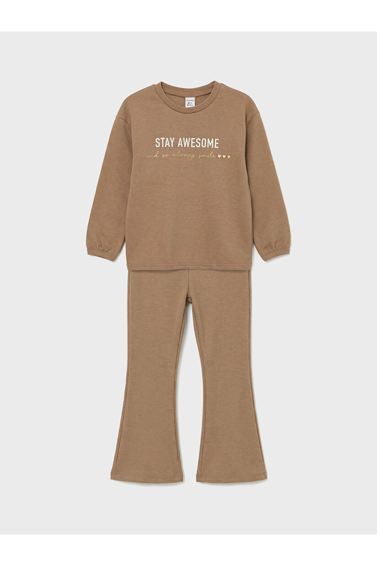 LC Waikiki Nevaa Collection Kahverengi Bisiklet Yaka Baskılı Kız Bebek Sweatshirt ve Tayt fotoğrafı 2 (önizleme)