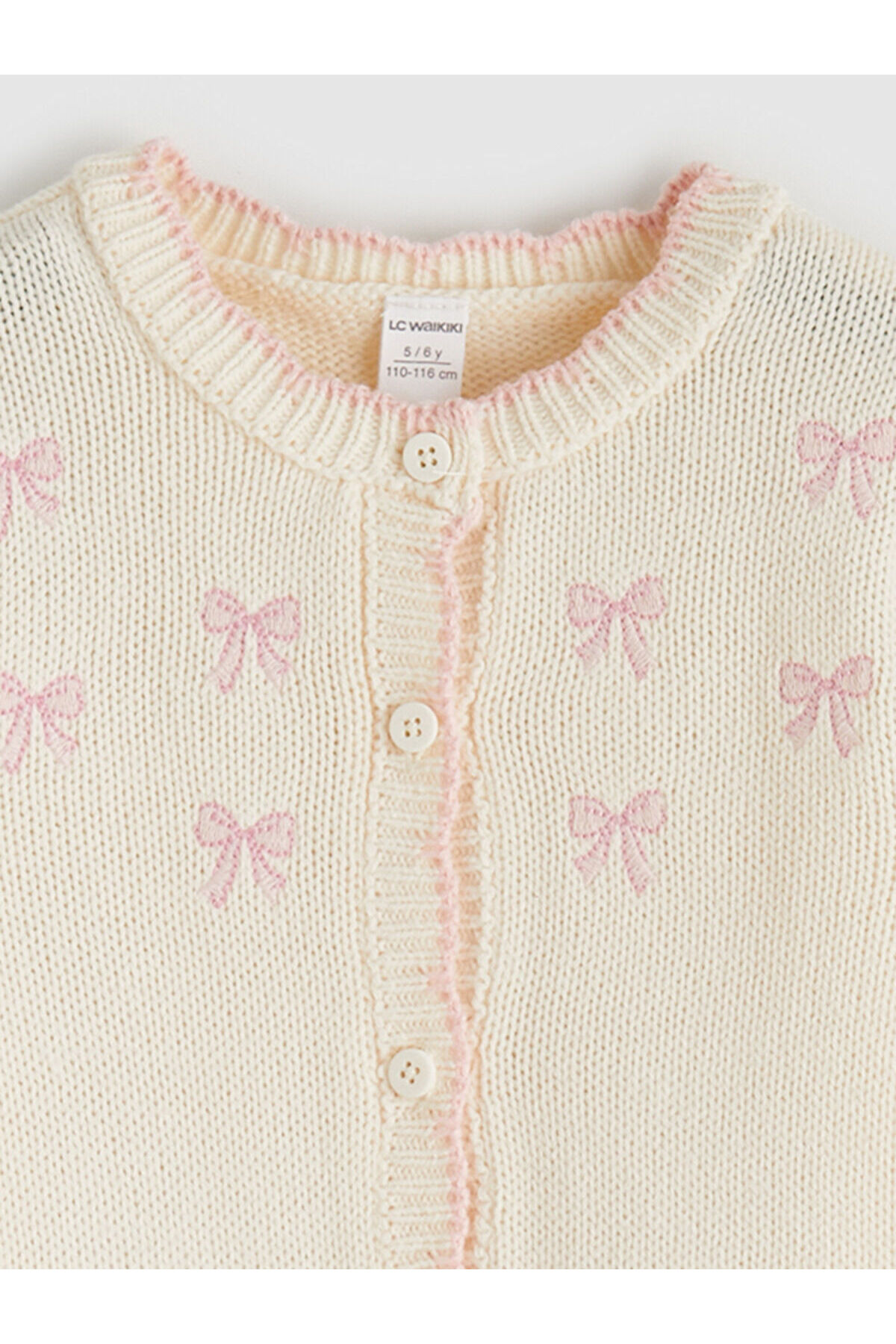 LC Waikiki Meral Collection Ekru Standart Kalıp Kız Çocuk Nakışlı Triko Hırka fotoğrafı 3 (önizleme)