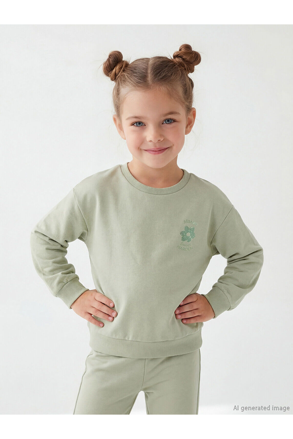 LC Waikiki Elsiva Collection Yeşil Çiçek Baskılı Kız Çocuk Soft Touch Sweatshirt ve Eşofman Altı fotoğrafı 2 (önizleme)