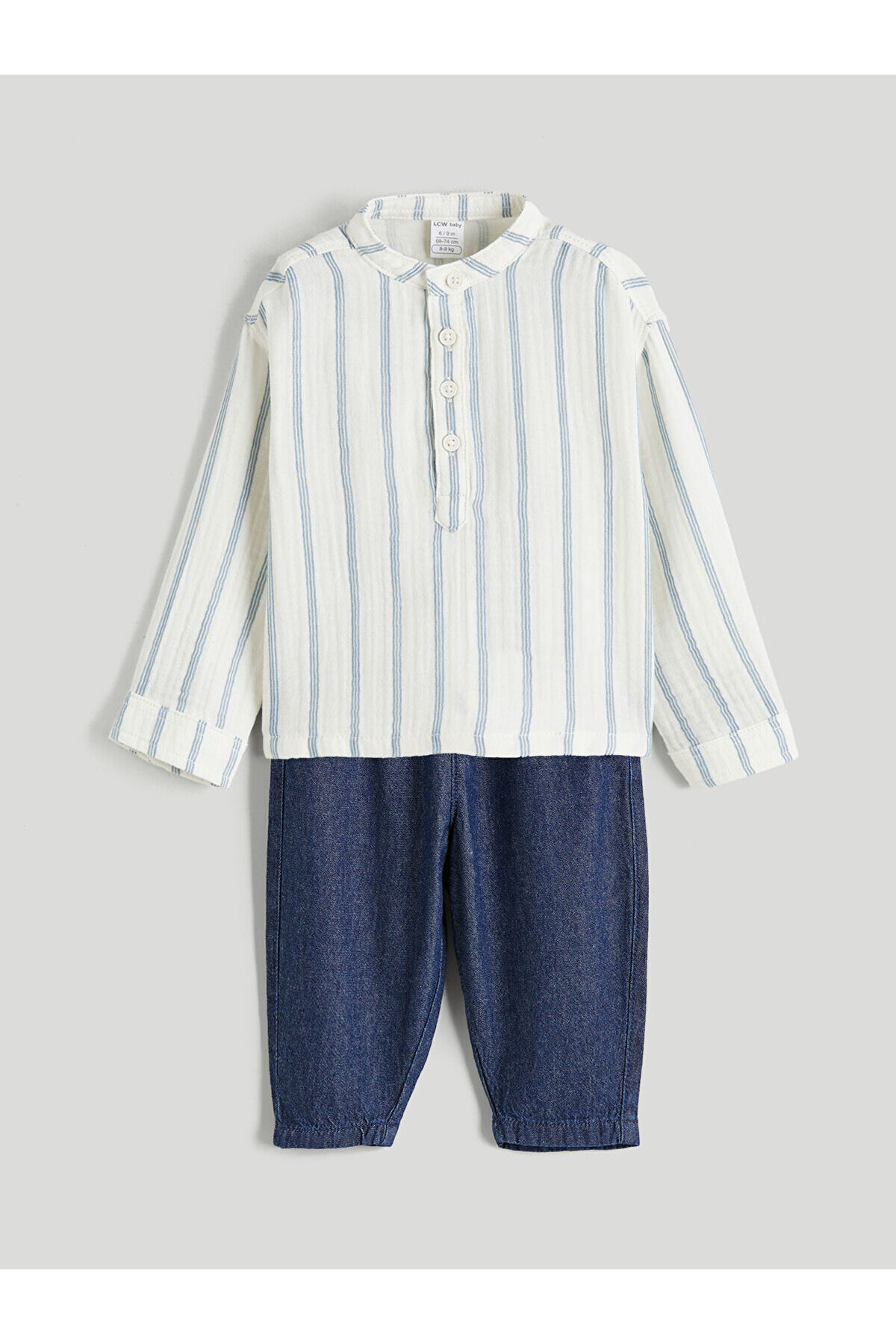 LC Waikiki Elsiva Collection Ekru Hakim Yaka Çizgili Erkek Bebek Gömlek ve Pantolon fotoğrafı 2 (önizleme)