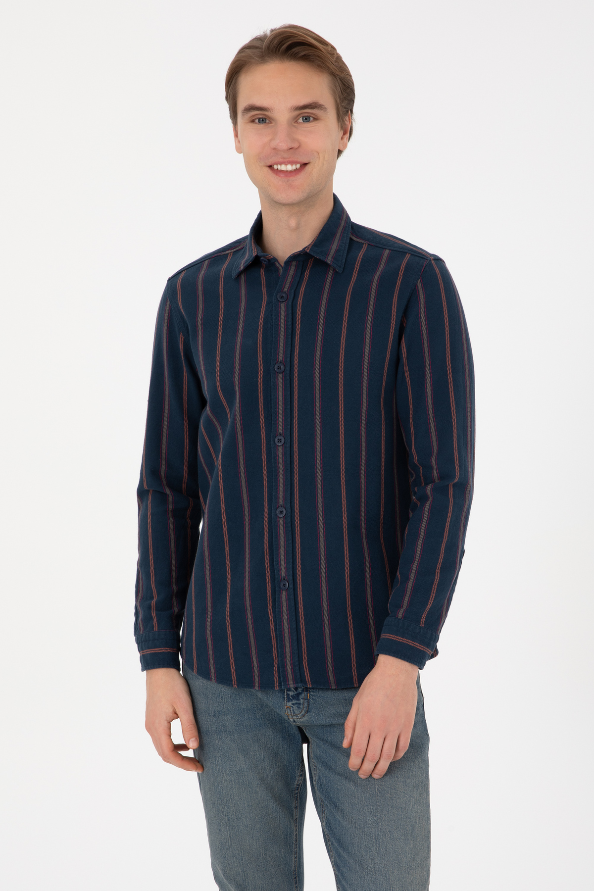 یو اس پولو پیراهن آستین بلند مردانه سرمه‌ای کد ۵۰۳۰۸۳۹۸-VR033