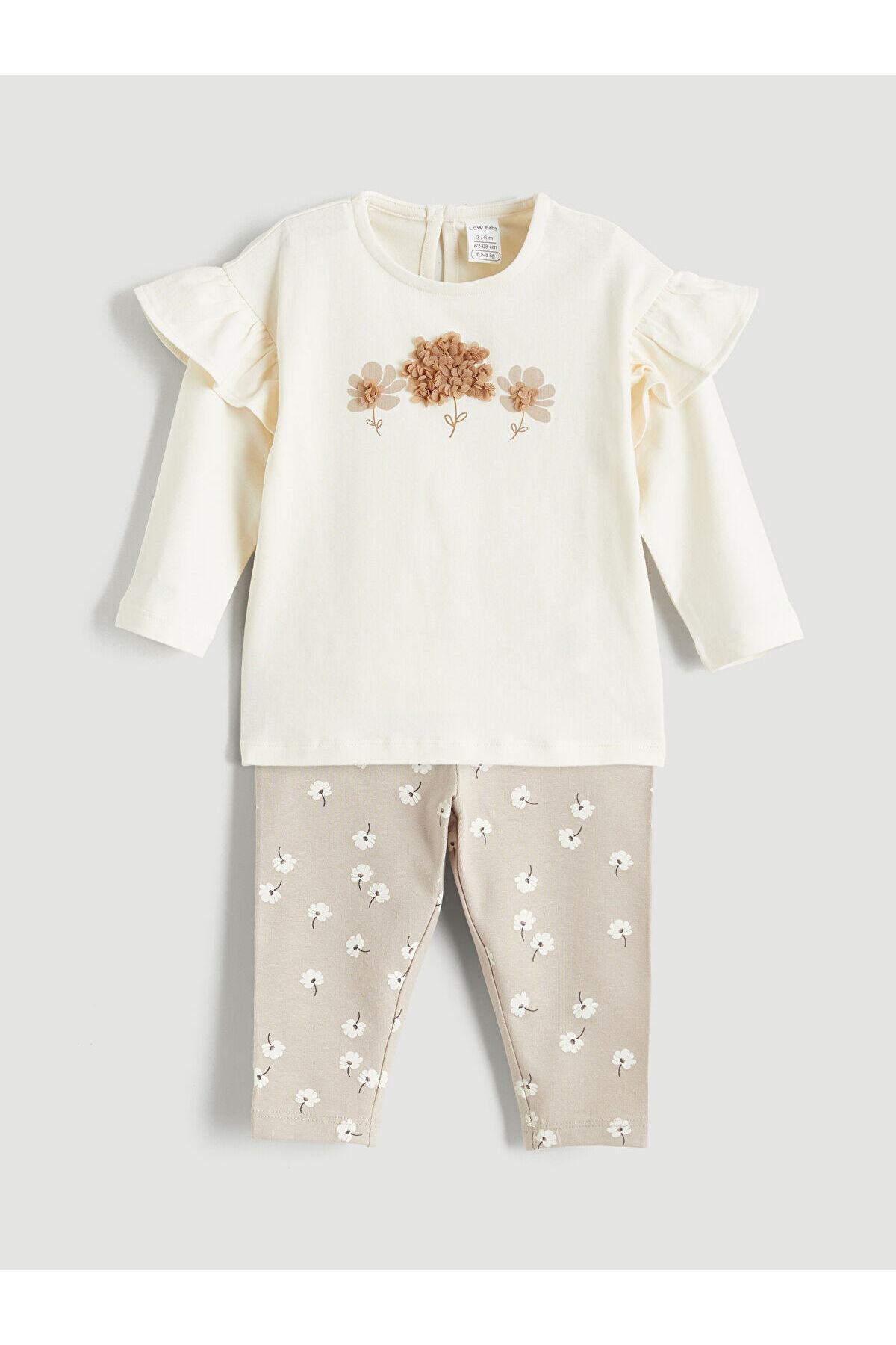LC Waikiki Nevaa Collection Ekru Çiçek Baskılı Kız Bebek Tişört ve Eşofman Alt Takım fotoğrafı 2 (önizleme)