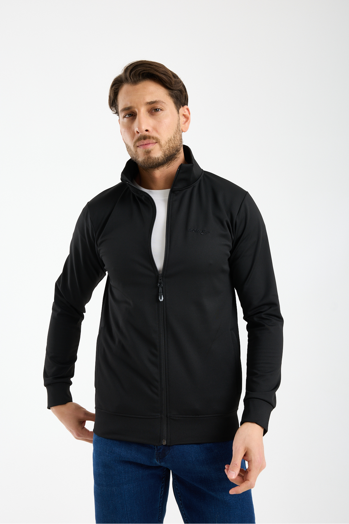RDR-X Erkek Siyah Dalgıç Kumaş Tam Fermuarlı Sweatshirt - Eşofman Üstü görsel 5
