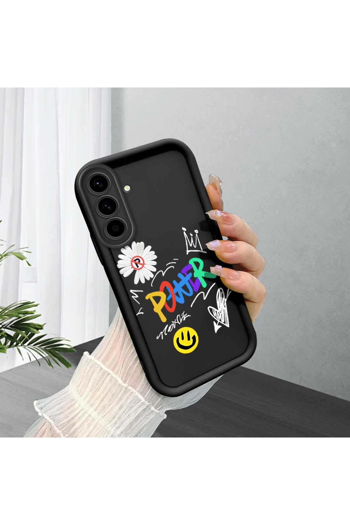 Samsung Galaxy A56 Compatible Silicone Material Shockproof Black Color Case Fashion Pattern