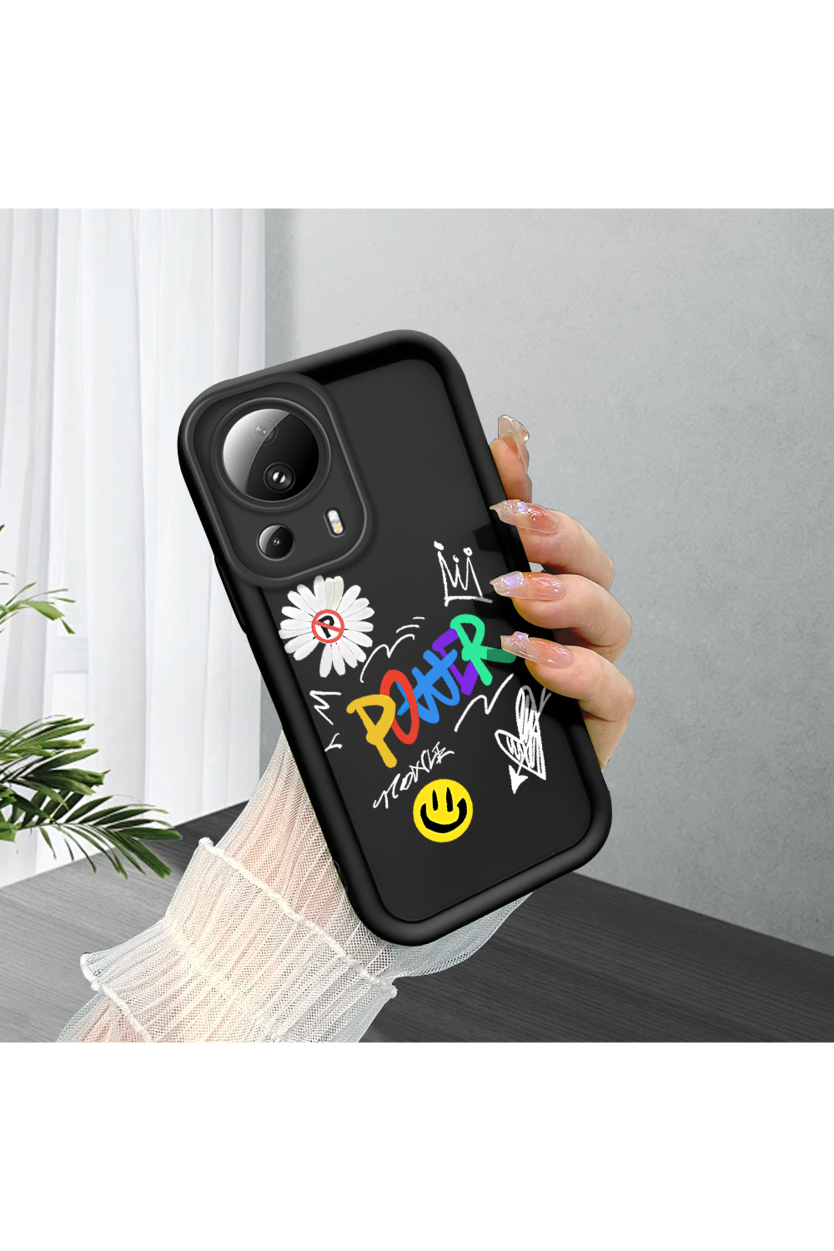 Mi 13 Lite Compatible Silicone Material Shockproof Black Color Case Fashion Pattern