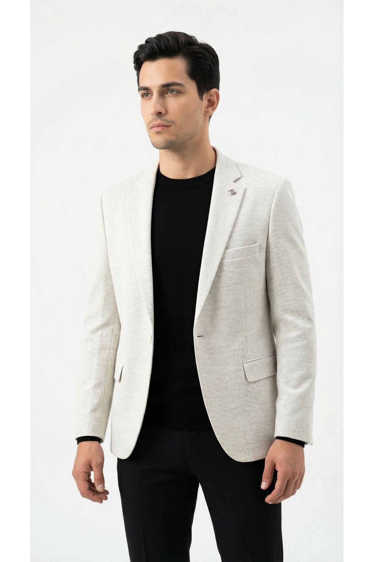 Plus Scorpion Erkek Karyağdı Desenli Slim Fit Blazer Ceket, Siyah & Bej, Şık Günlük ve Ofis Kombin görsel 2