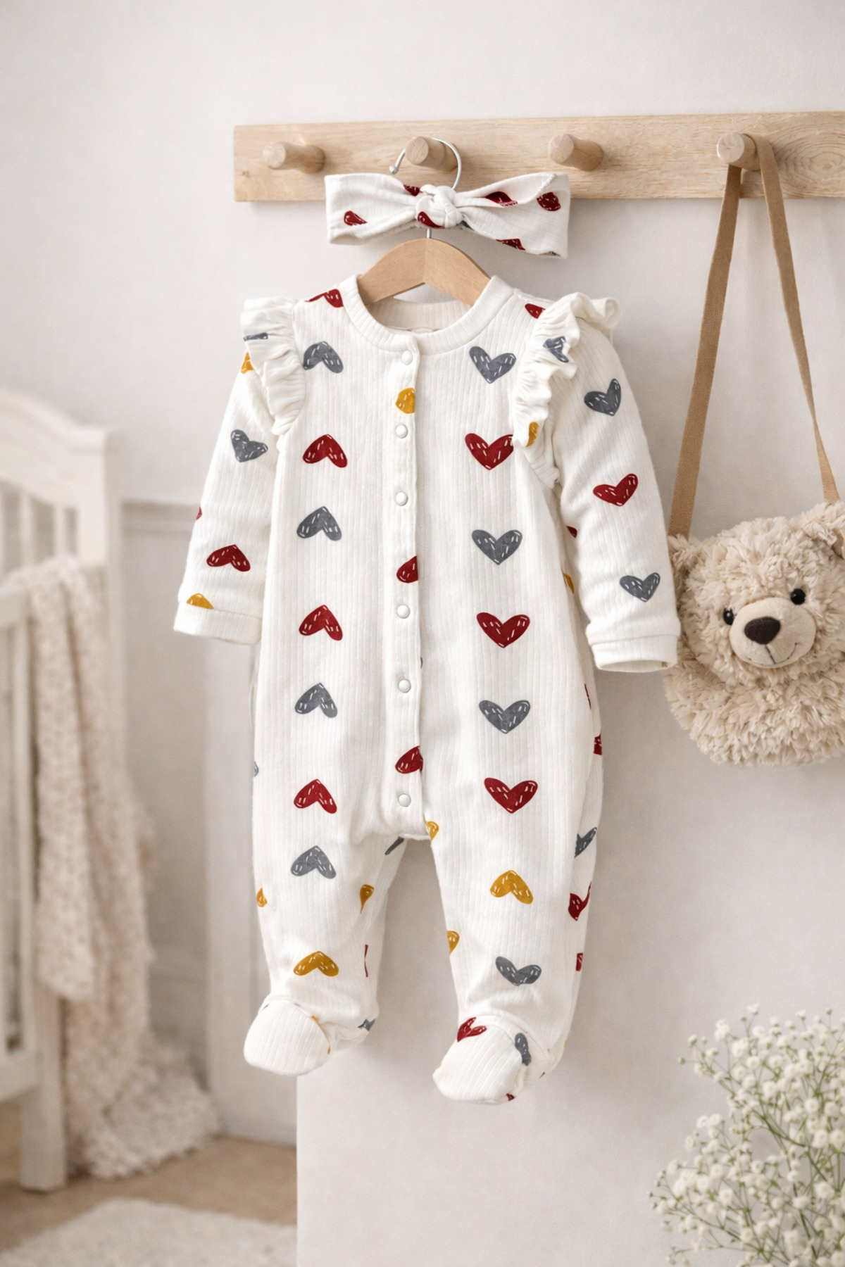 OMY 3-6-9 AY BANDANALI RENKLİ KALPLİ TULUM TAKIM 2'Lİ SET BEBEK&ÇOCUK TAKIM fotoğrafı 3 (önizleme)