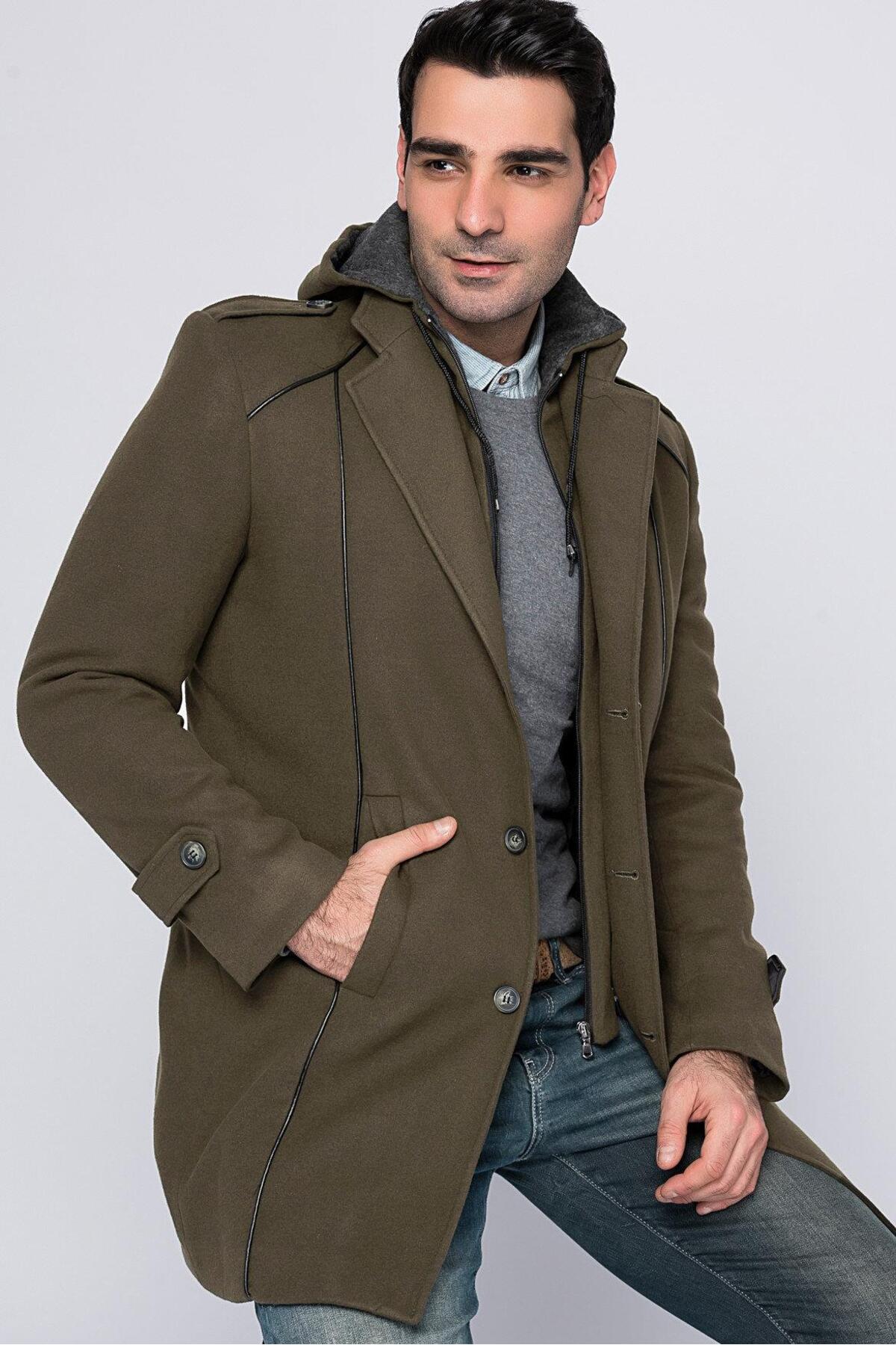 Dewberry Erkek Palto Kaşe Sıcak Tutan Şık Günlük Klasik Trend Model — خاکی PLT9334 DEWBERRY OVERCOAT