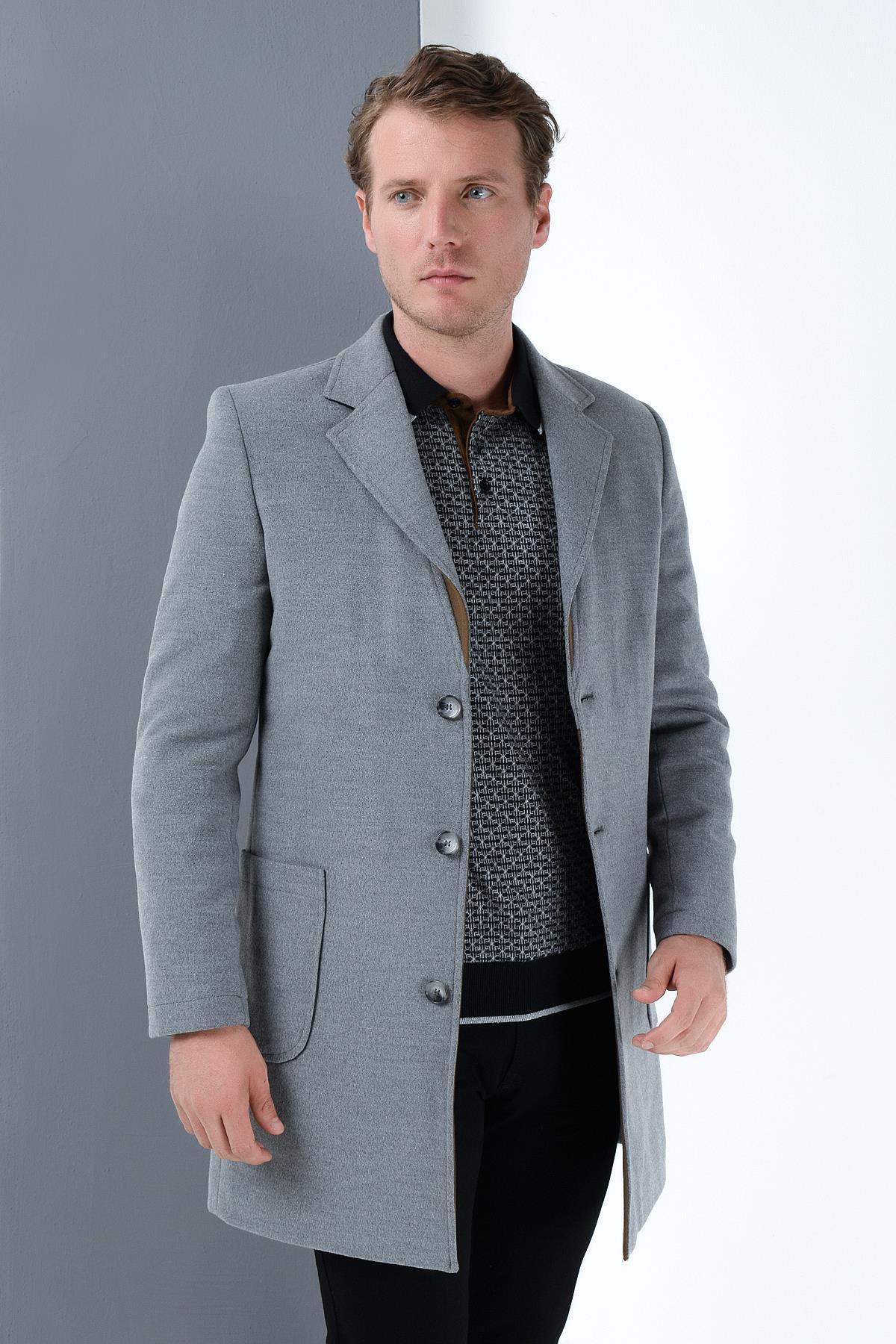 Erkek Palto Kaşe Sıcak Tutan Şık Günlük Klasik Trend Model — رنگارنگ PLT8384 DEWBERRY OVERCOAT — تصویر 2 از 5