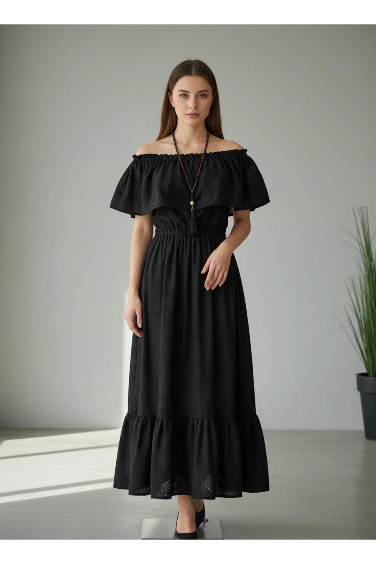 DEMRE COTTON SCALLOP DRESS / Black