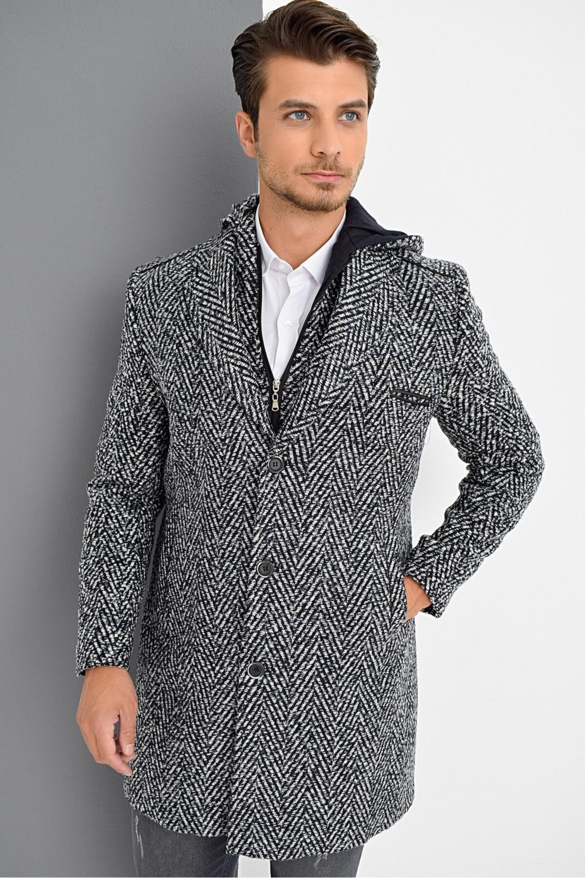 Dewberry Erkek Palto Kaşe Sıcak Tutan Şık Günlük Klasik Trend Model — رنگارنگ PLT9371 DEWBERRY OVERCOAT