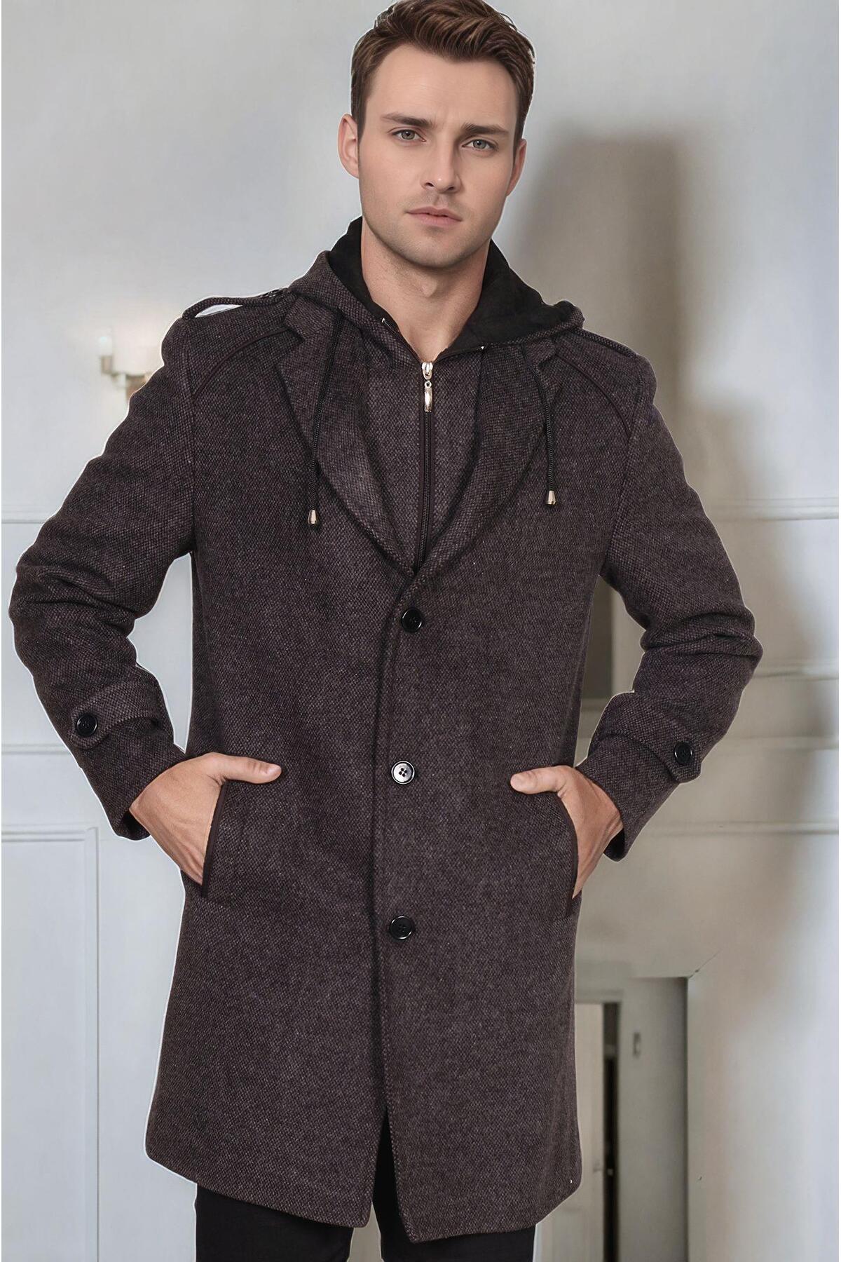 Dewberry Erkek Palto Kaşe Sıcak Tutan Şık Günlük Klasik Trend Model — رنگارنگ PLT9401 DEWBERRY OVERCOAT
