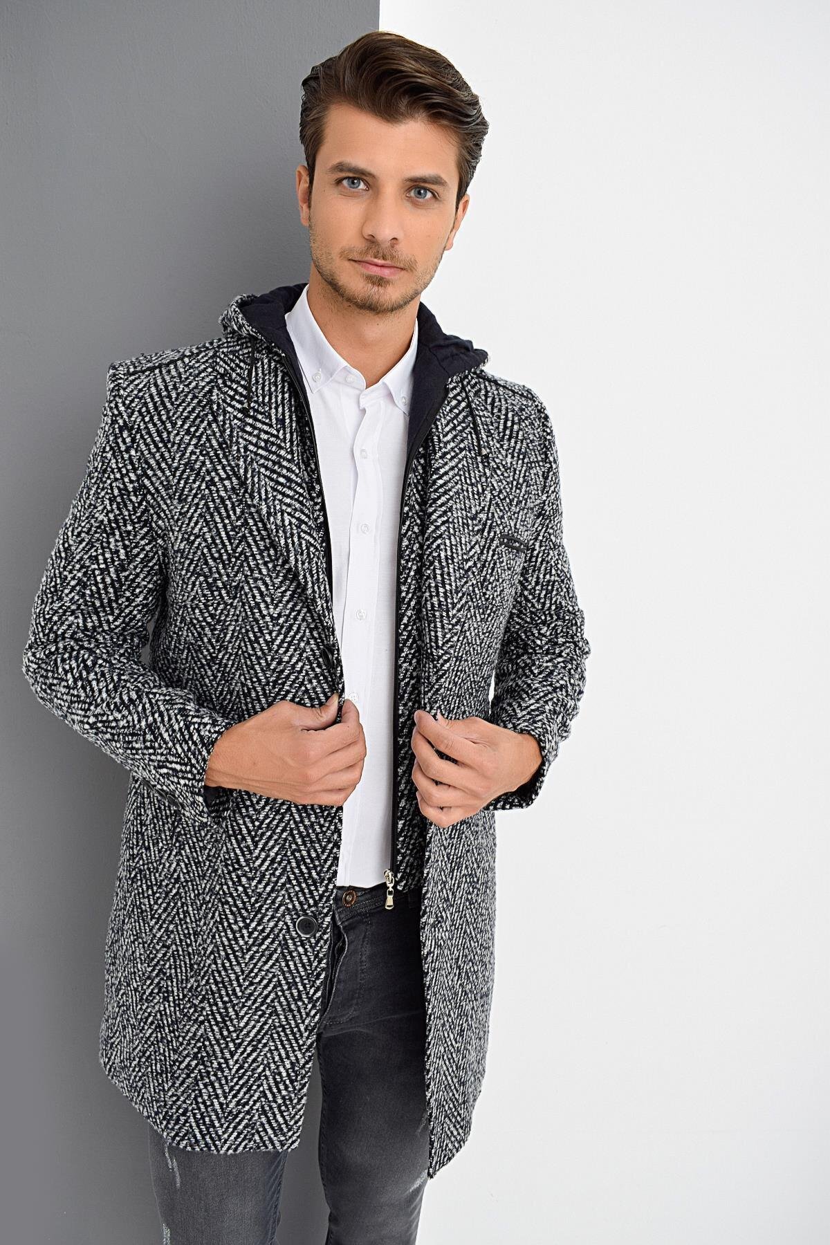 Erkek Palto Kaşe Sıcak Tutan Şık Günlük Klasik Trend Model — رنگارنگ PLT9371 DEWBERRY OVERCOAT — تصویر 3 از 5