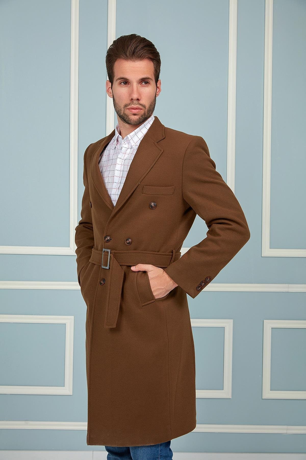 Erkek Palto Kaşe Sıcak Tutan Şık Günlük Klasik Trend Model — رنگارنگ PLT8382 DEWBERRY OVERCOAT — تصویر 2 از 4