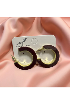 line33studio Zirkon Kadın Halka Küpe Bordo