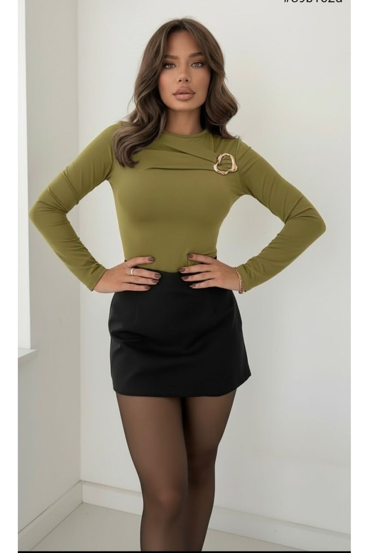 peri tower  YENİ ÜRÜN Kadın Tokalı Göğüs Detaylı Sandy Uzun Kollu Bluz 0068 - Görsel 5