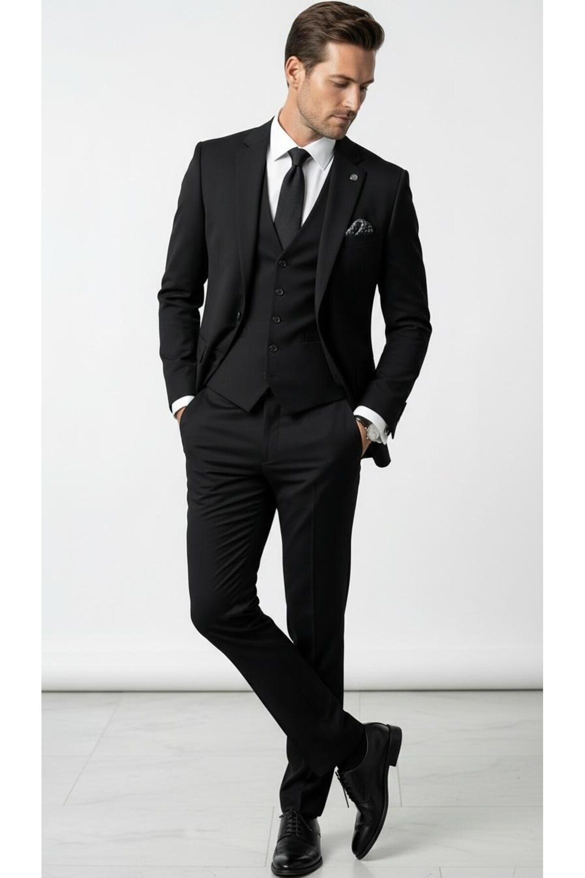 Plus Scorpion  Erkek 3 Parça Slim Fit Takım Elbise –Klasik Likralı Kumaş, Tek Düğme, Çift Yırtmaçlı Modern Kesim ( - Görsel 4