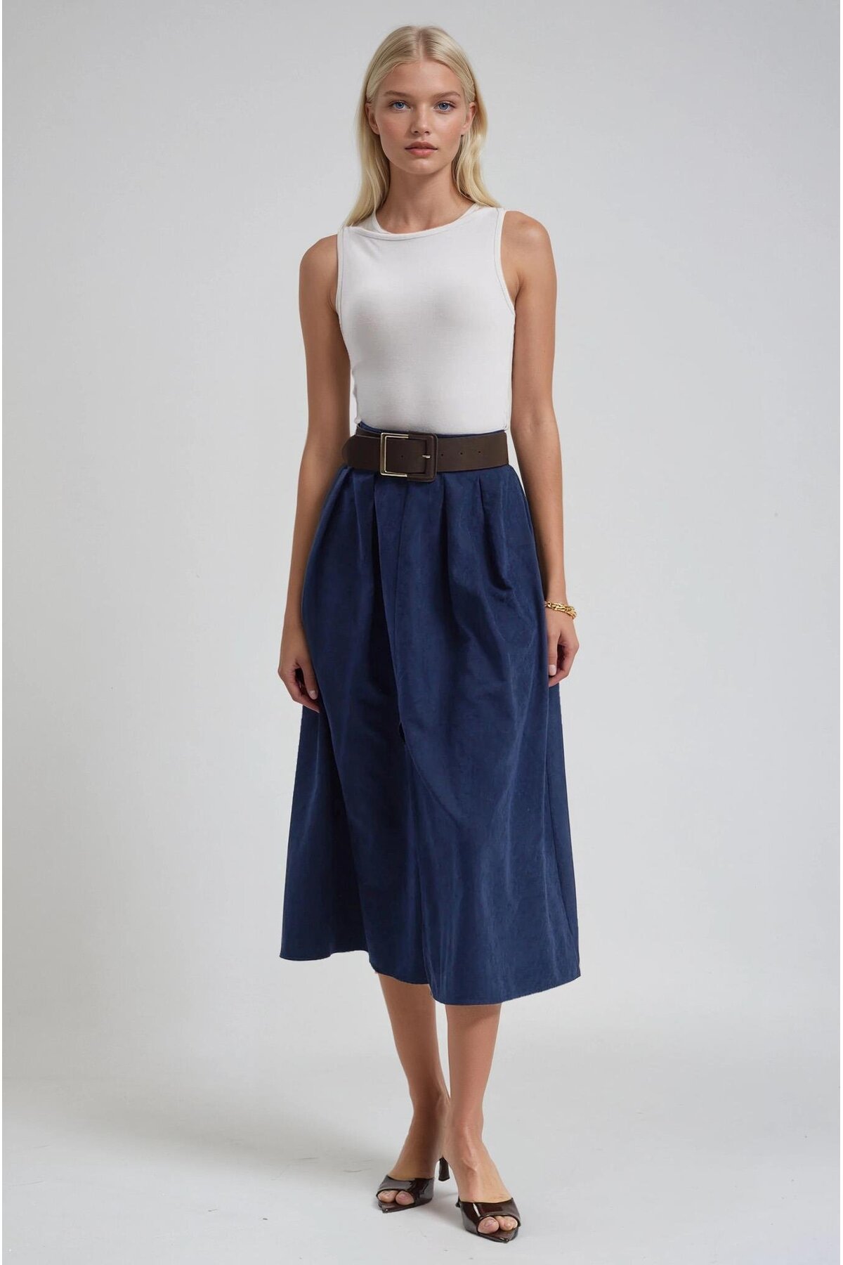 Lijuri  Kalın Toka Kemerli Yırtmaçlı Etek 4082 - Görsel 6