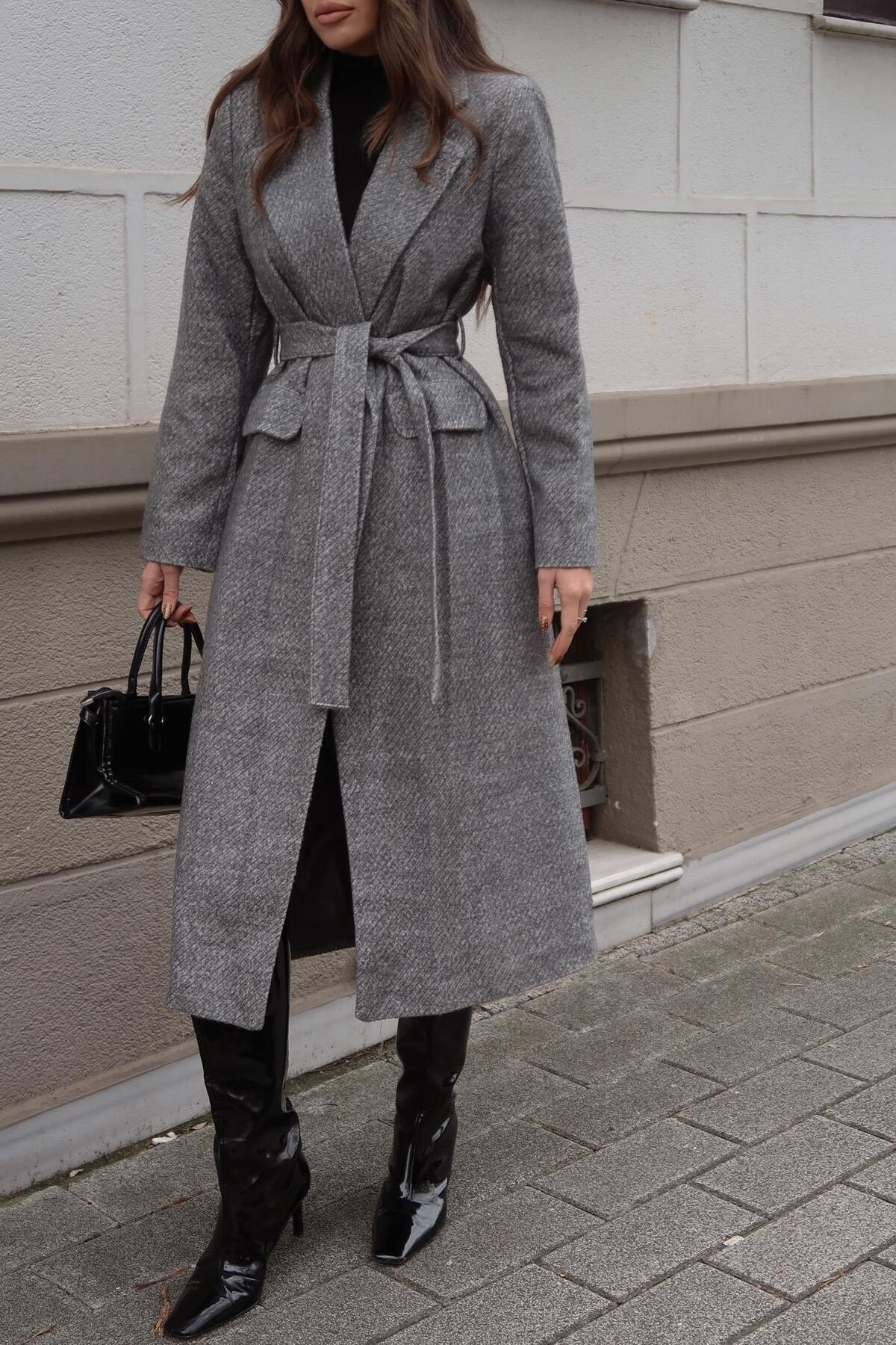 Lijuri  Kuşaklı Dokulu Kaşe Kaban 7122 - Görsel 5